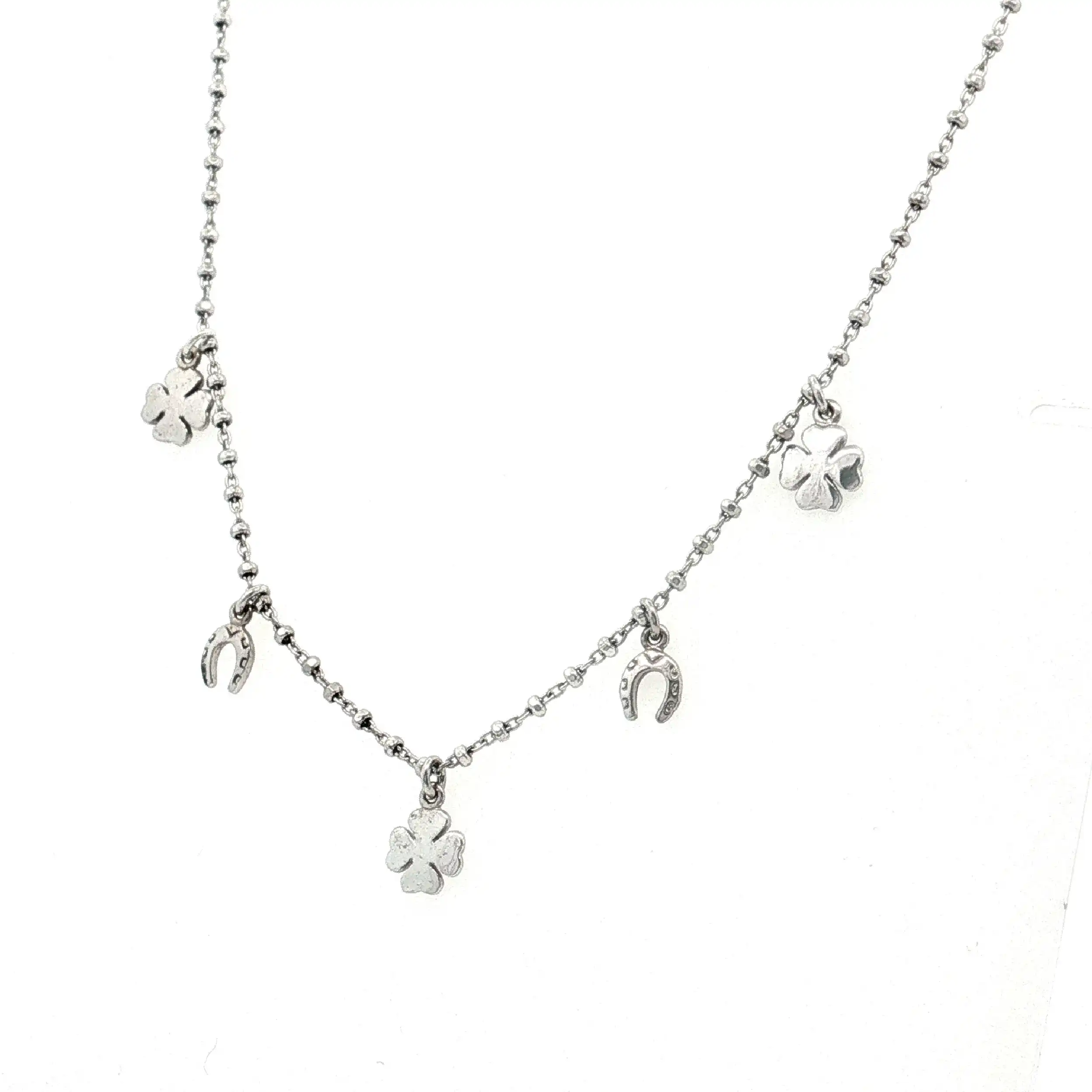 Collier Silber mit Kleeblättern und Hufeisen