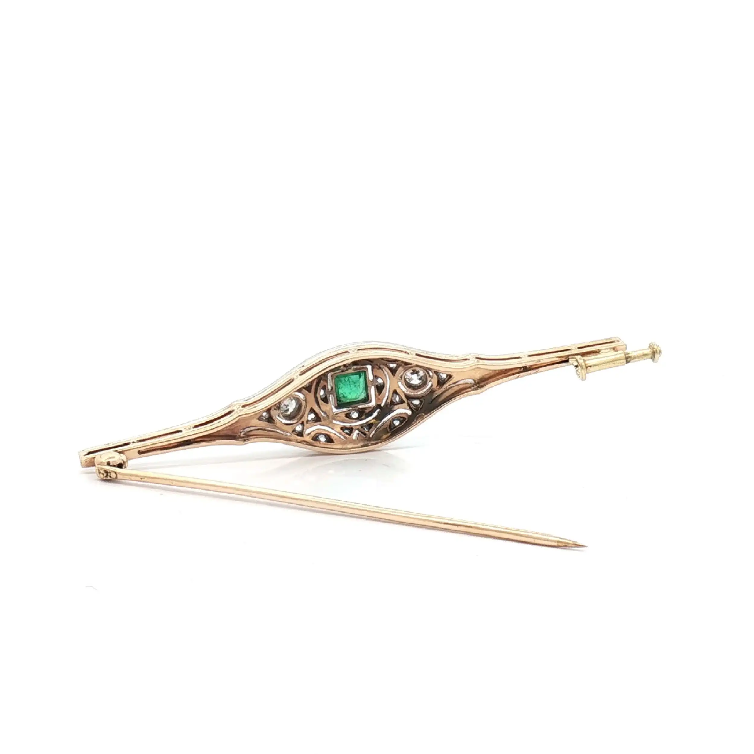 Brosche Bicolor Art-Deco mit Brillanten Altschliff und Smaragd Brosche Bicolor Art-Deco mit Brillanten Altschliff und Smaragd