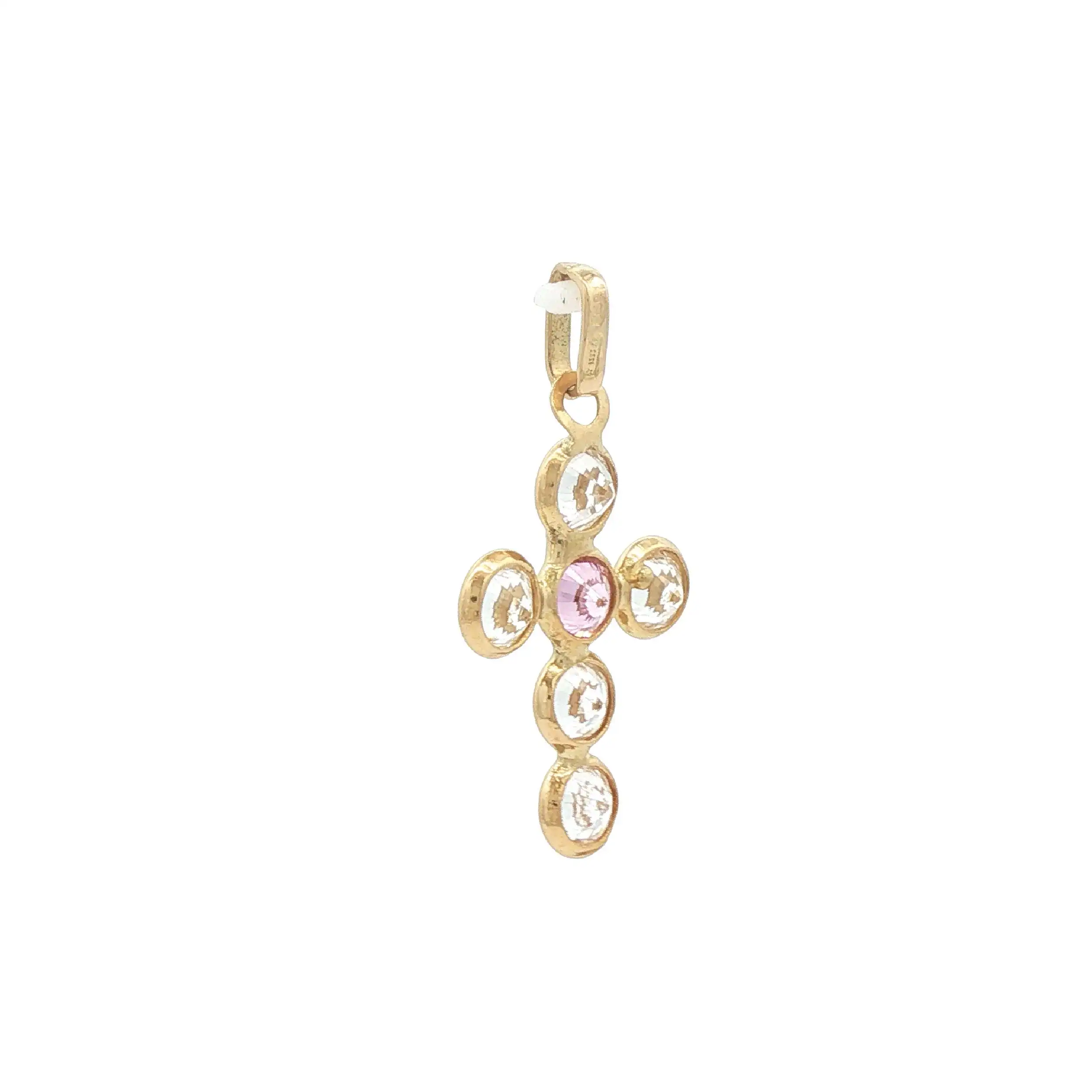 Kreuzanhänger Gelbgold mit Zirkonia und Rosa Stein Kreuzanhänger Gelbgold mit Zirkonia und Rosa Stein