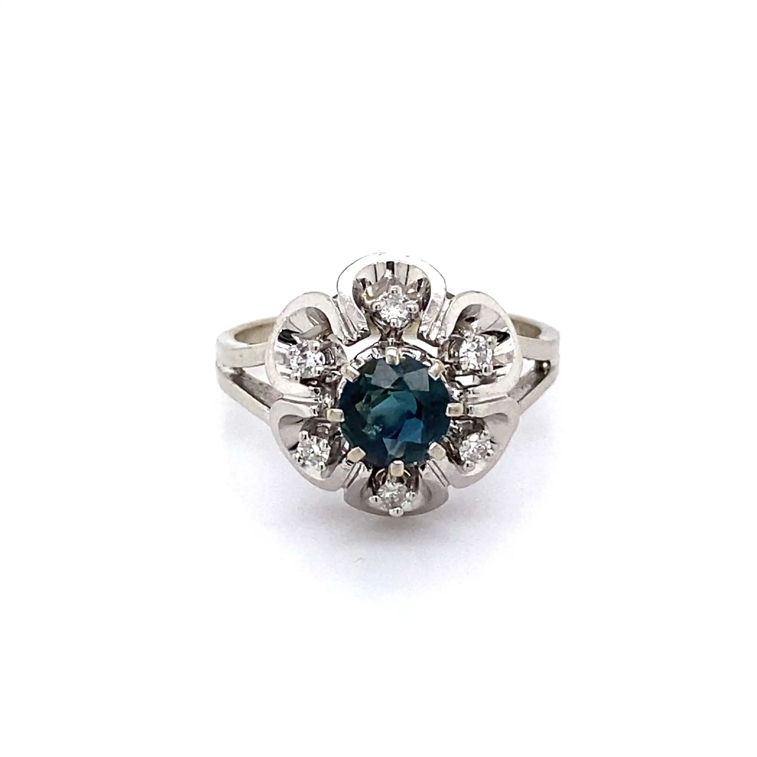 Ring Weißgold mit blauem Farbstein und Brillanten Ring Weißgold mit blauem Farbstein und Brillanten
