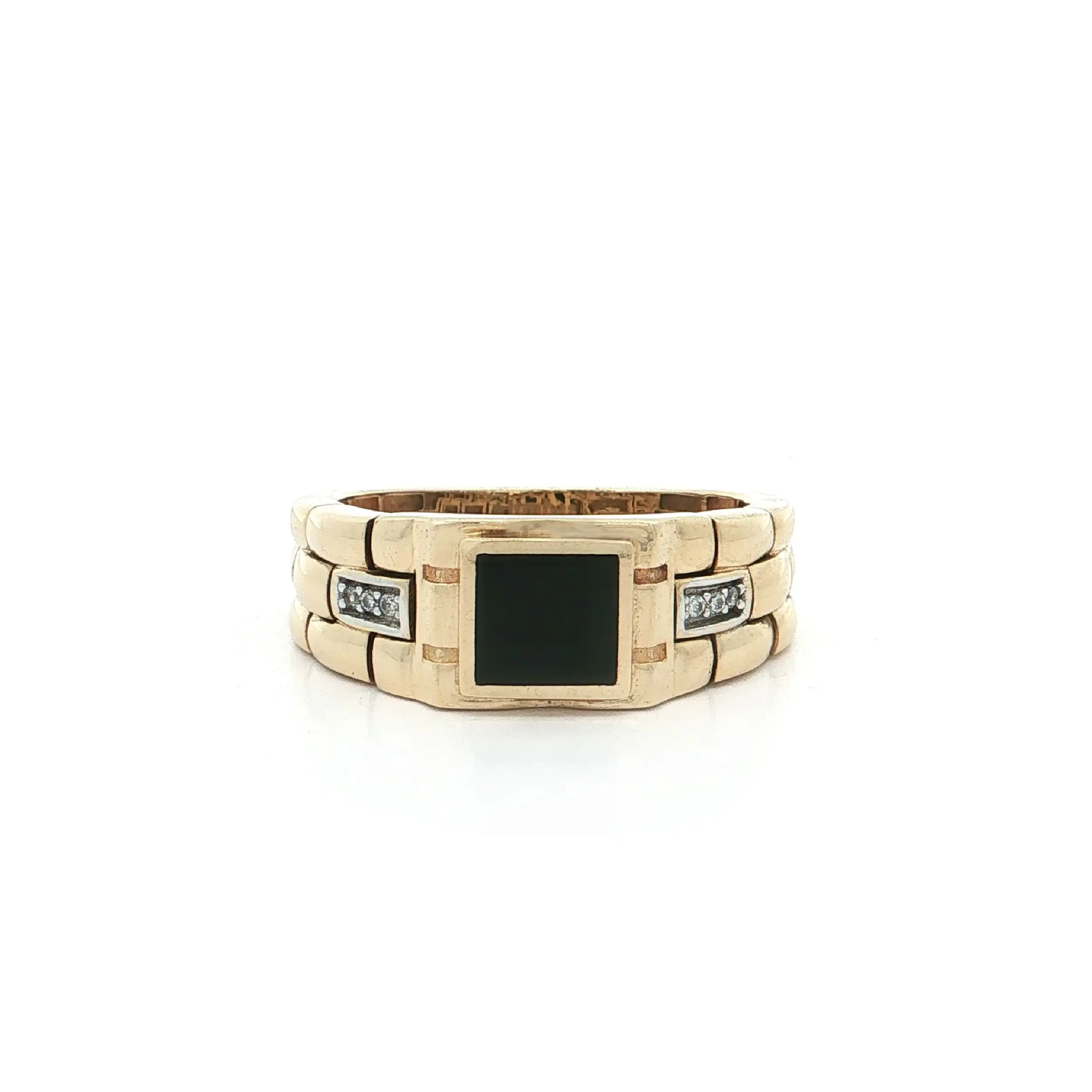 Ring Gelbgold beweglich mit schwarzer Platte und Zirkonia