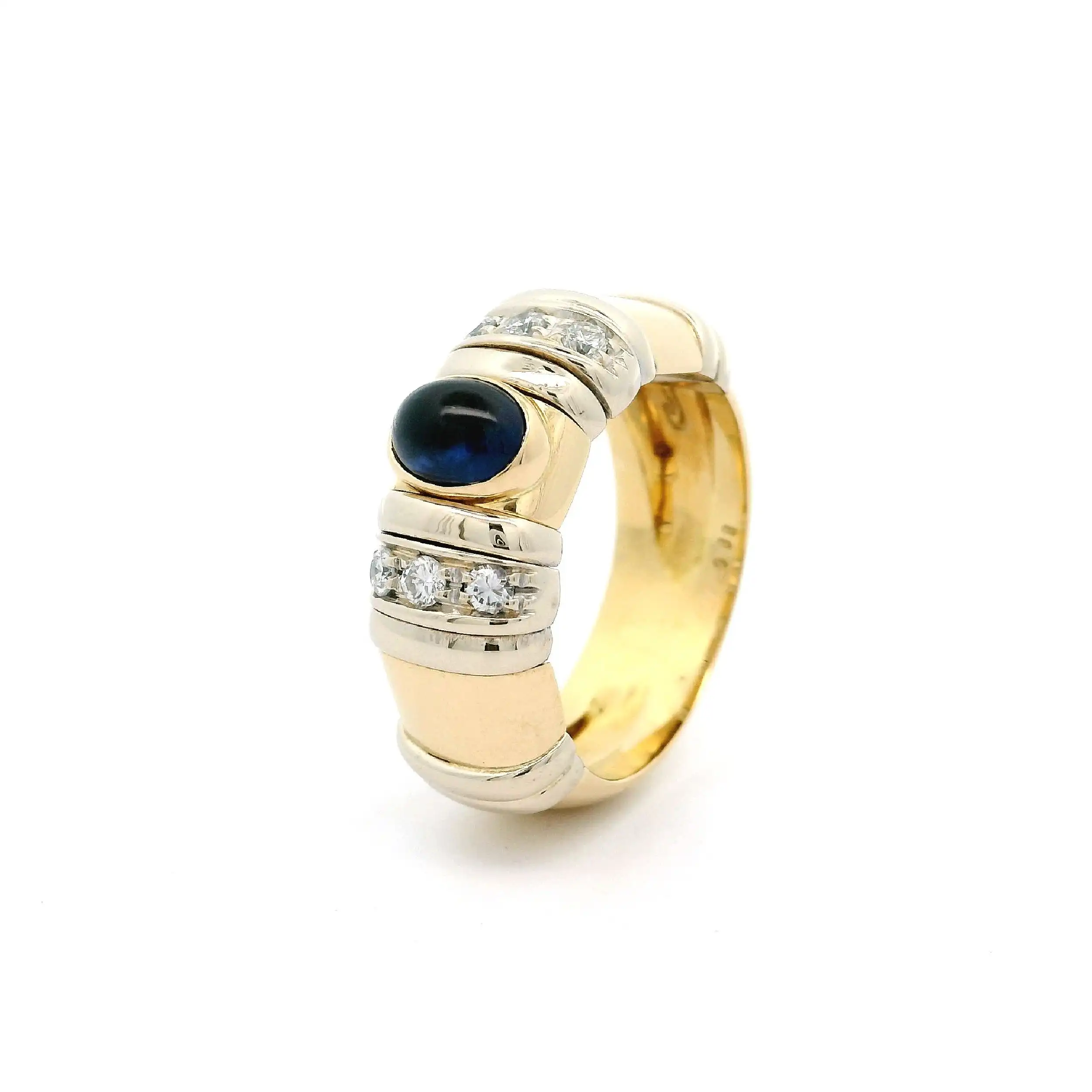 Ring Bicolor mit Saphir Cabochon & Brillanten