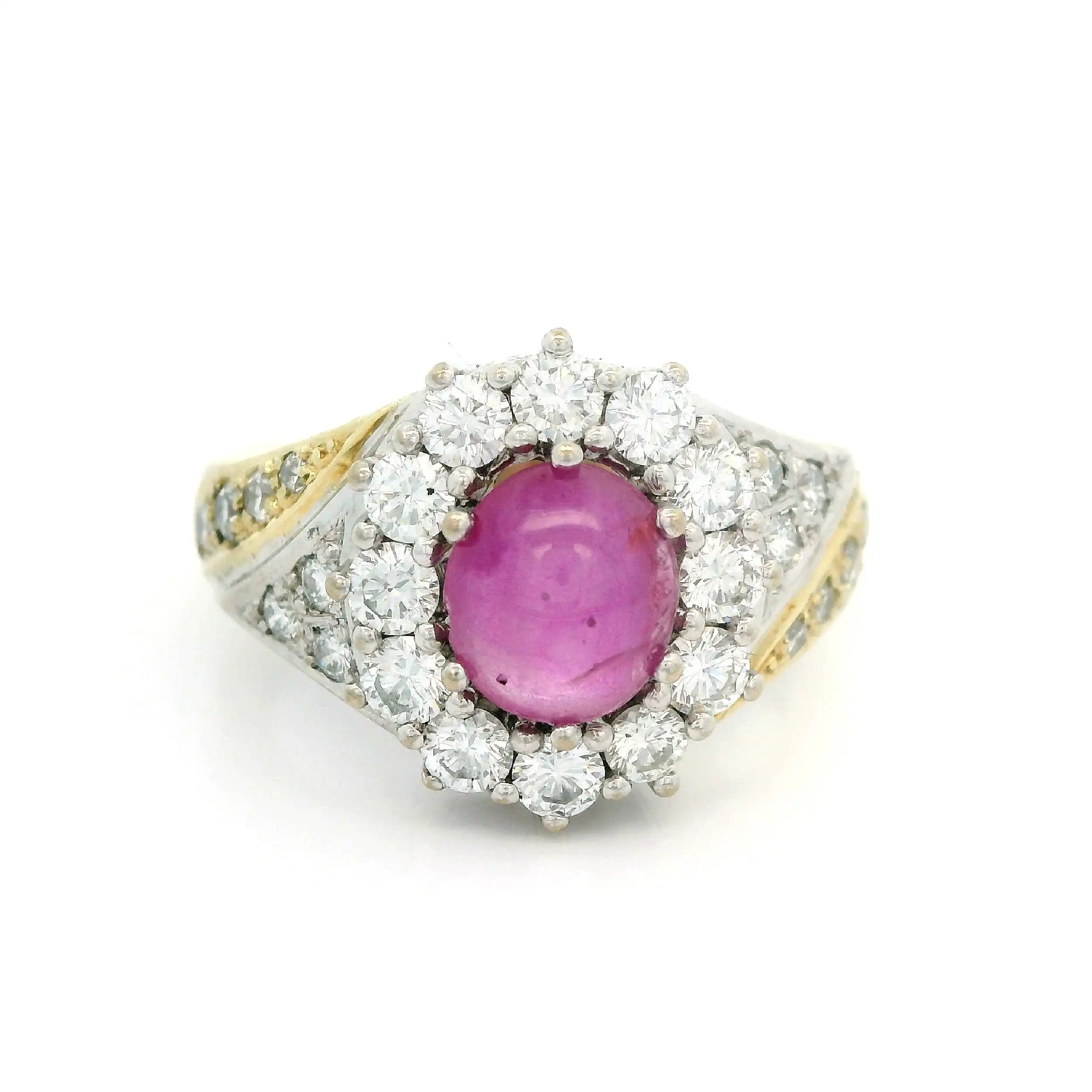 Ring Bicolor mit Brillanten und Cabochon Farbstein Ring Bicolor mit Brillanten und Cabochon Farbstein