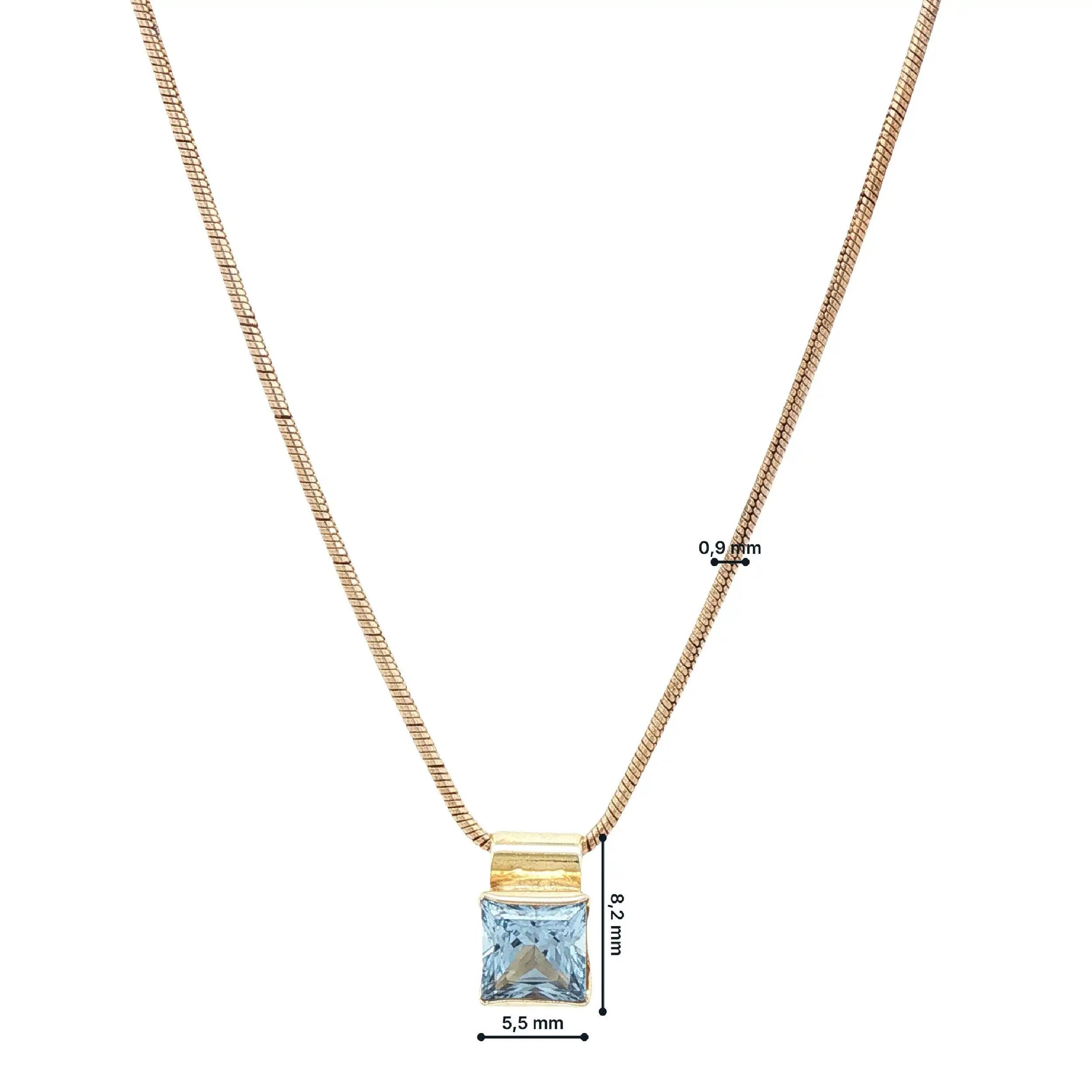 Schlangenkette Gelbgold mit Anhänger hellblauem Stein