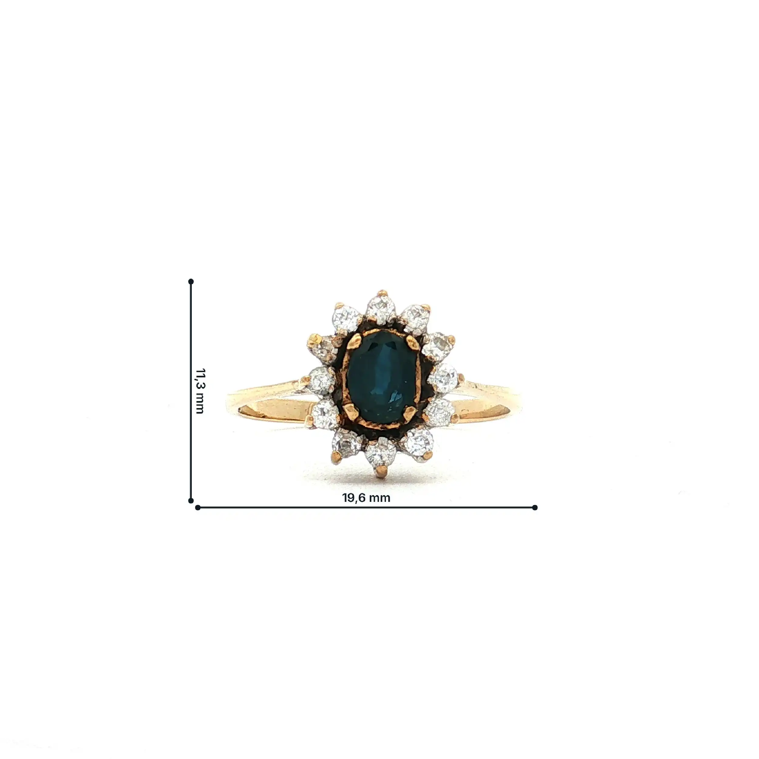 Ring Gelbgold mit blauem Stein und Zirkonia