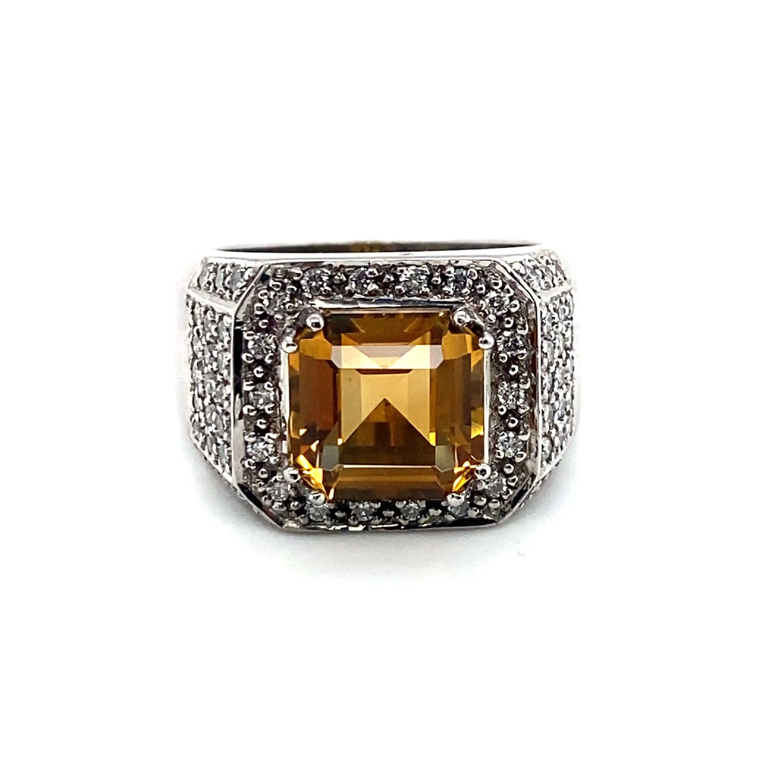 Ring Weißgold mit Citrin und 58 Brillanten Ring Weißgold mit Citrin und 58 Brillanten