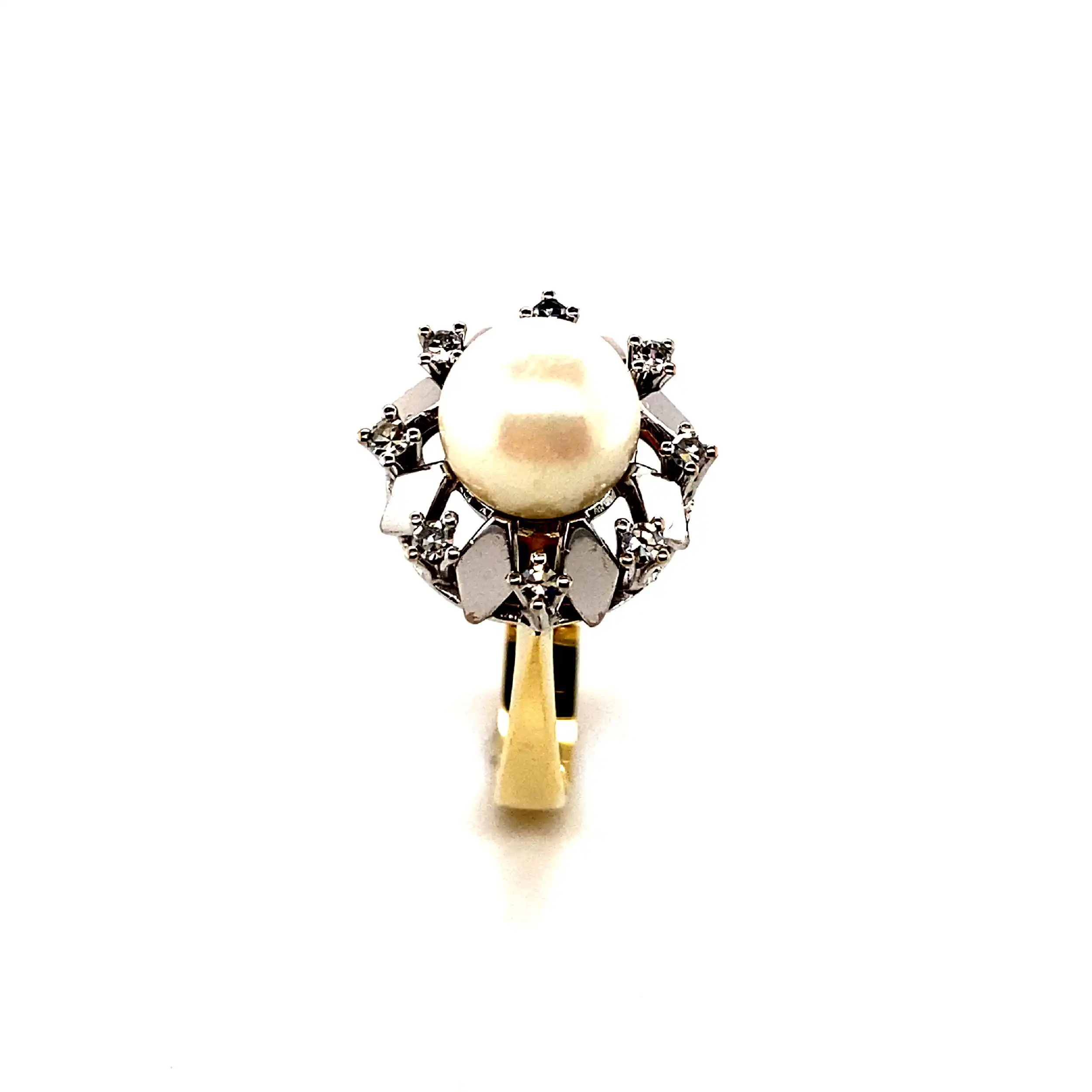 Ring Bicolor mit Perle und Diamanten