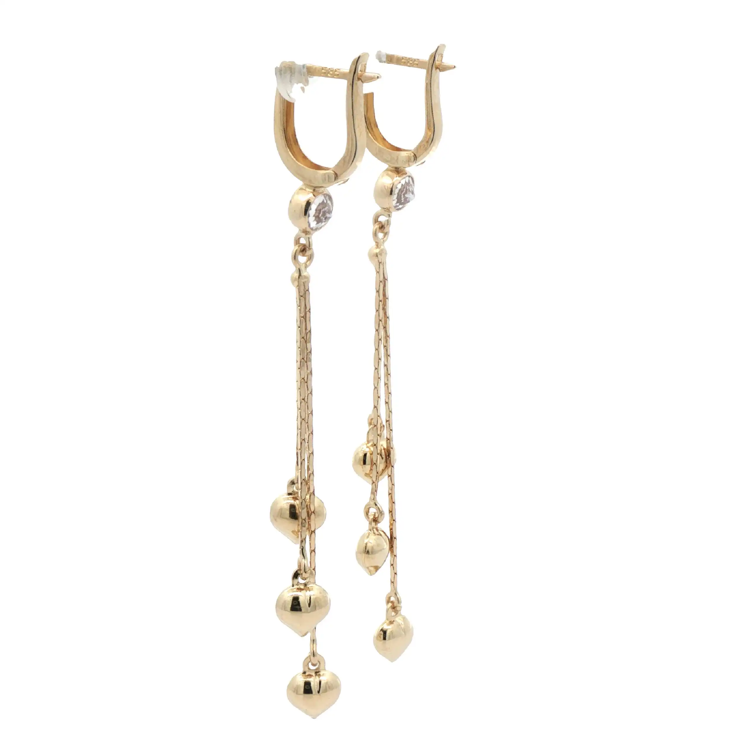 Ohrhänger Gelbgold mit Herzchen und Zirkonia