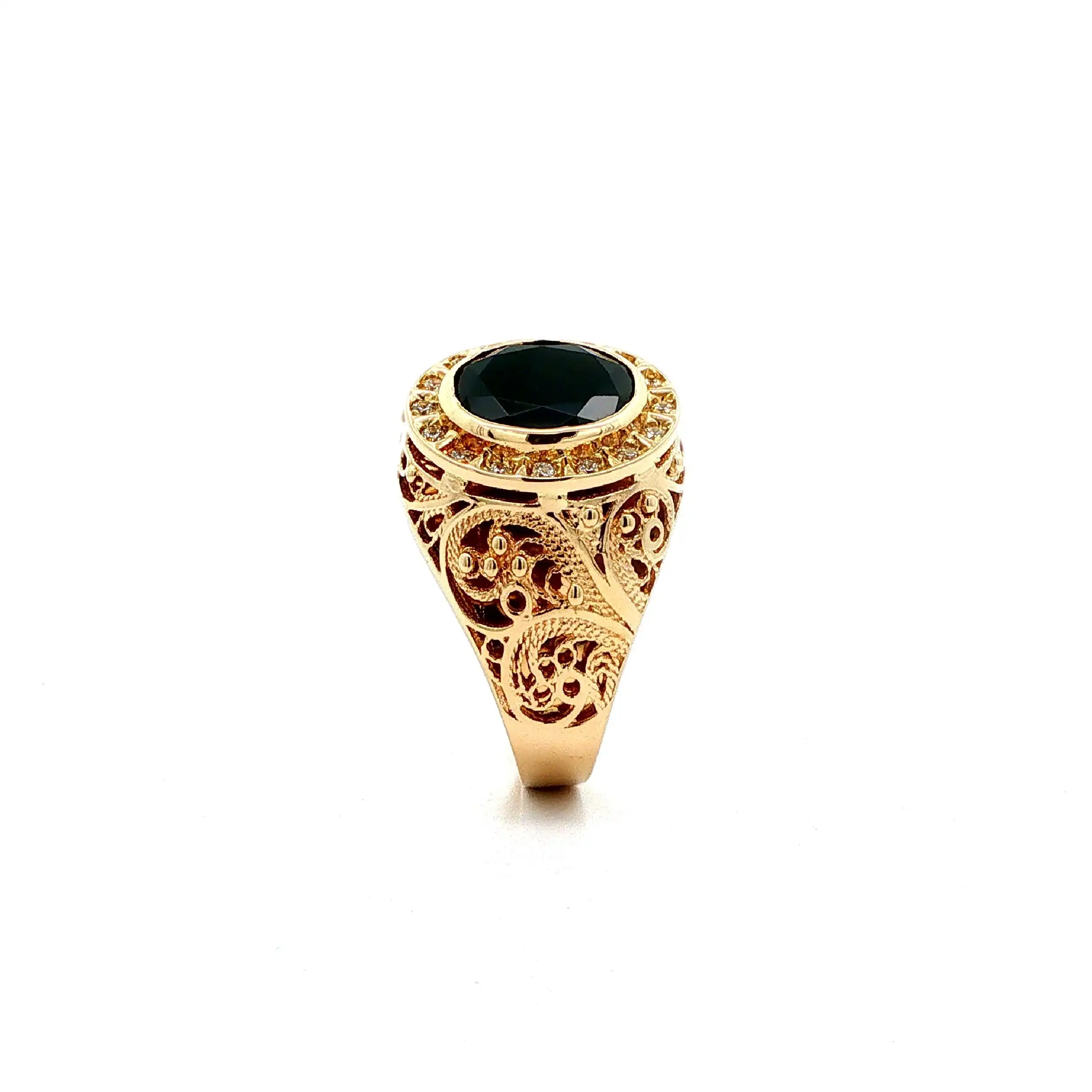 Ring Gelbgold mit schwarzem Farbstein & Zirkonia