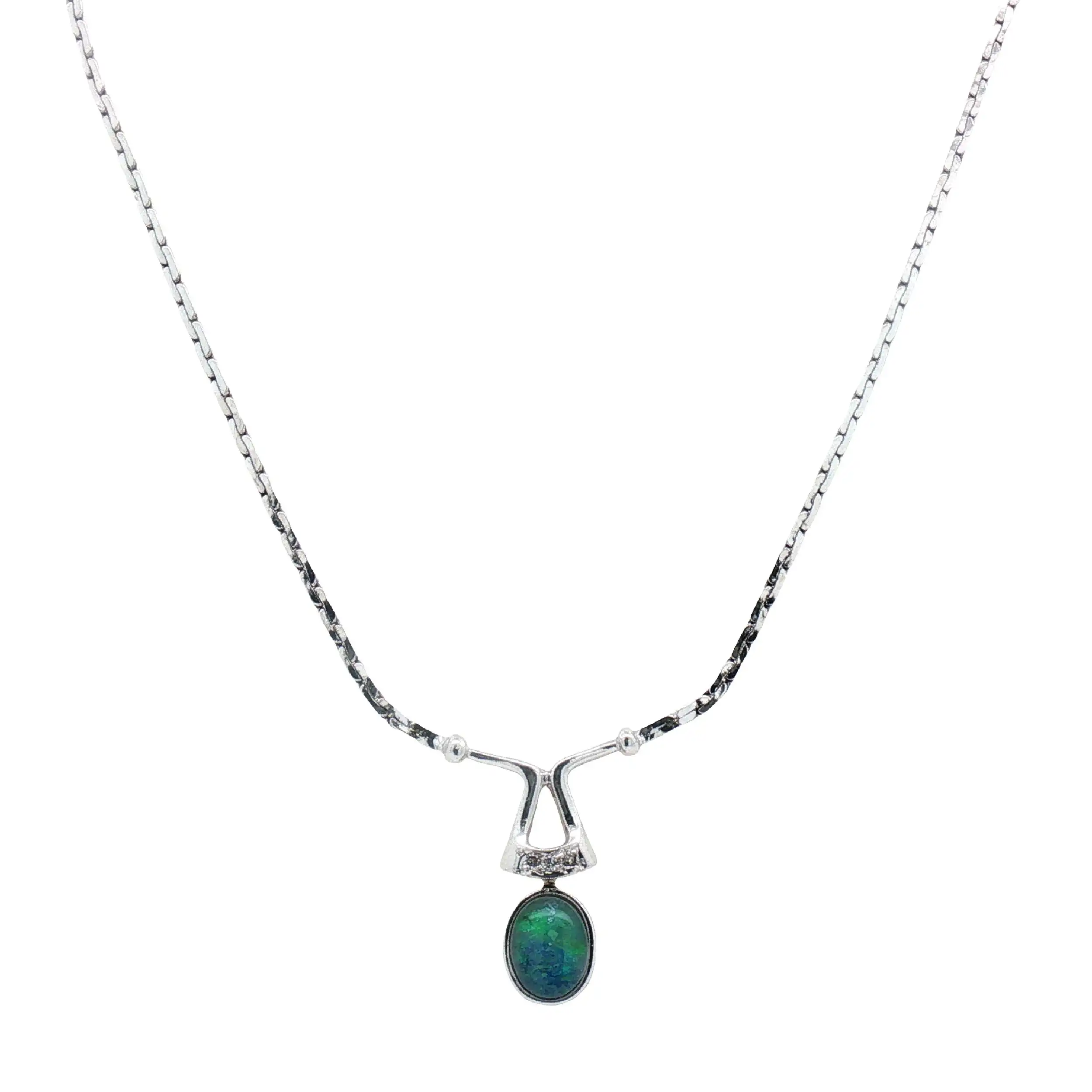 Collier Weißgold mit Opal Doublette und Diamanten