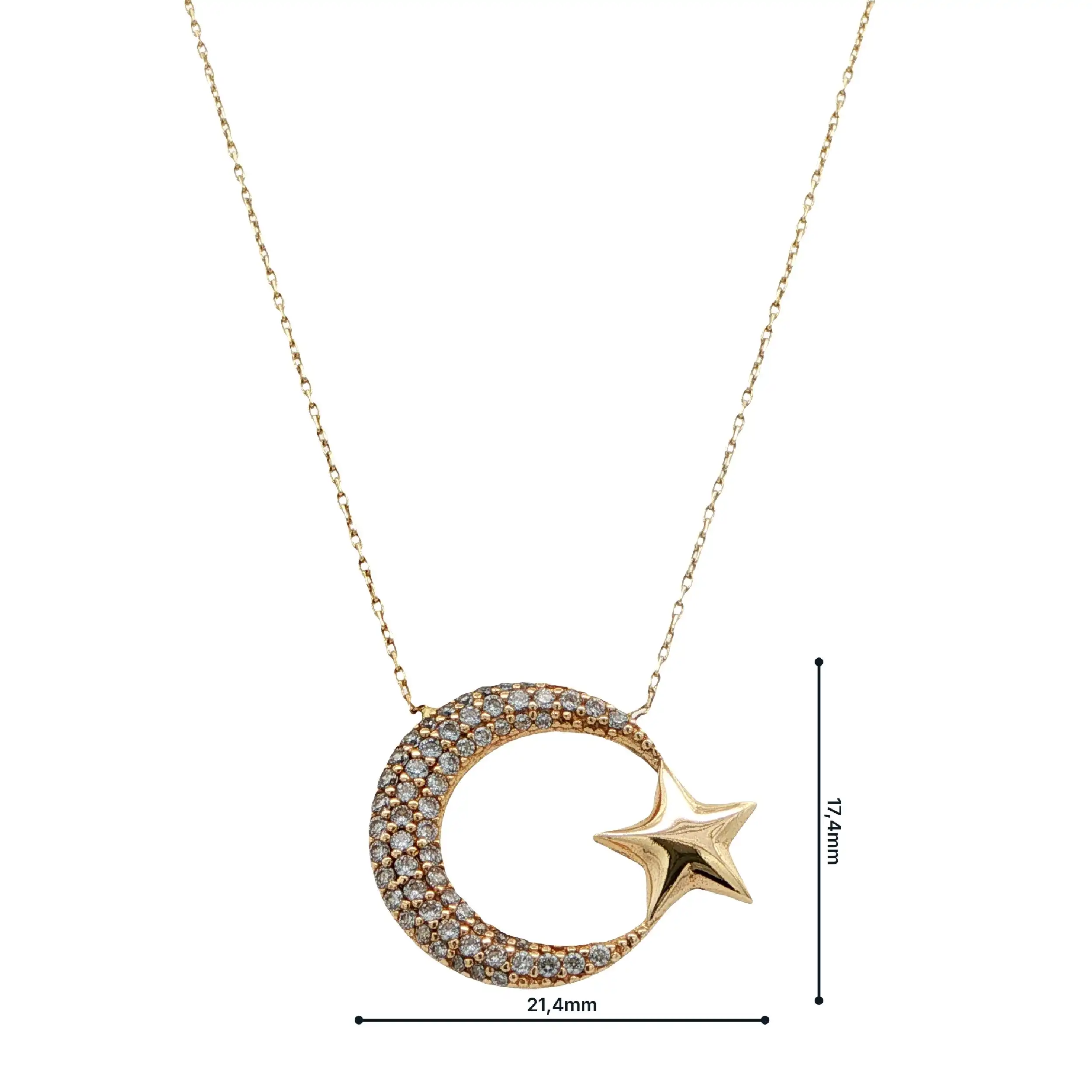 Ankercollier Gelbgold Mond, Stern mit Zirkonia