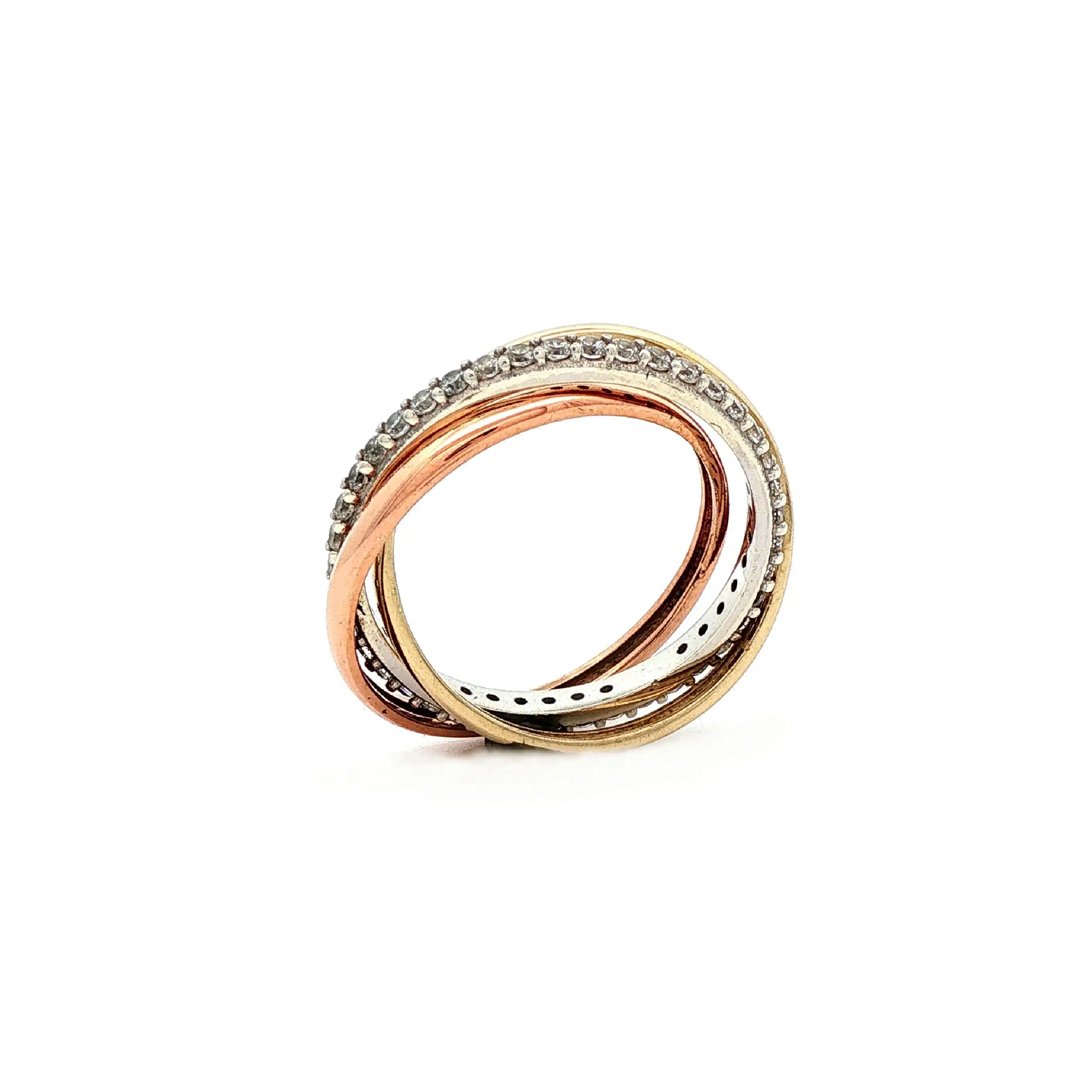 Rollring Tricolor mit Zirkonia Rollring Tricolor mit Zirkonia
