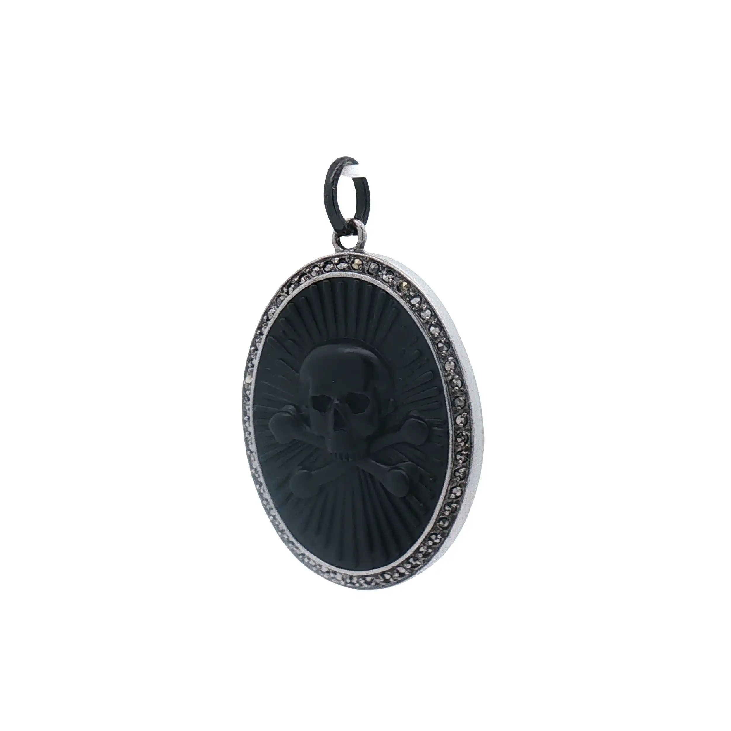 Anhänger Silber mit schwarzer Platter Totenkopf und Diamantrosen