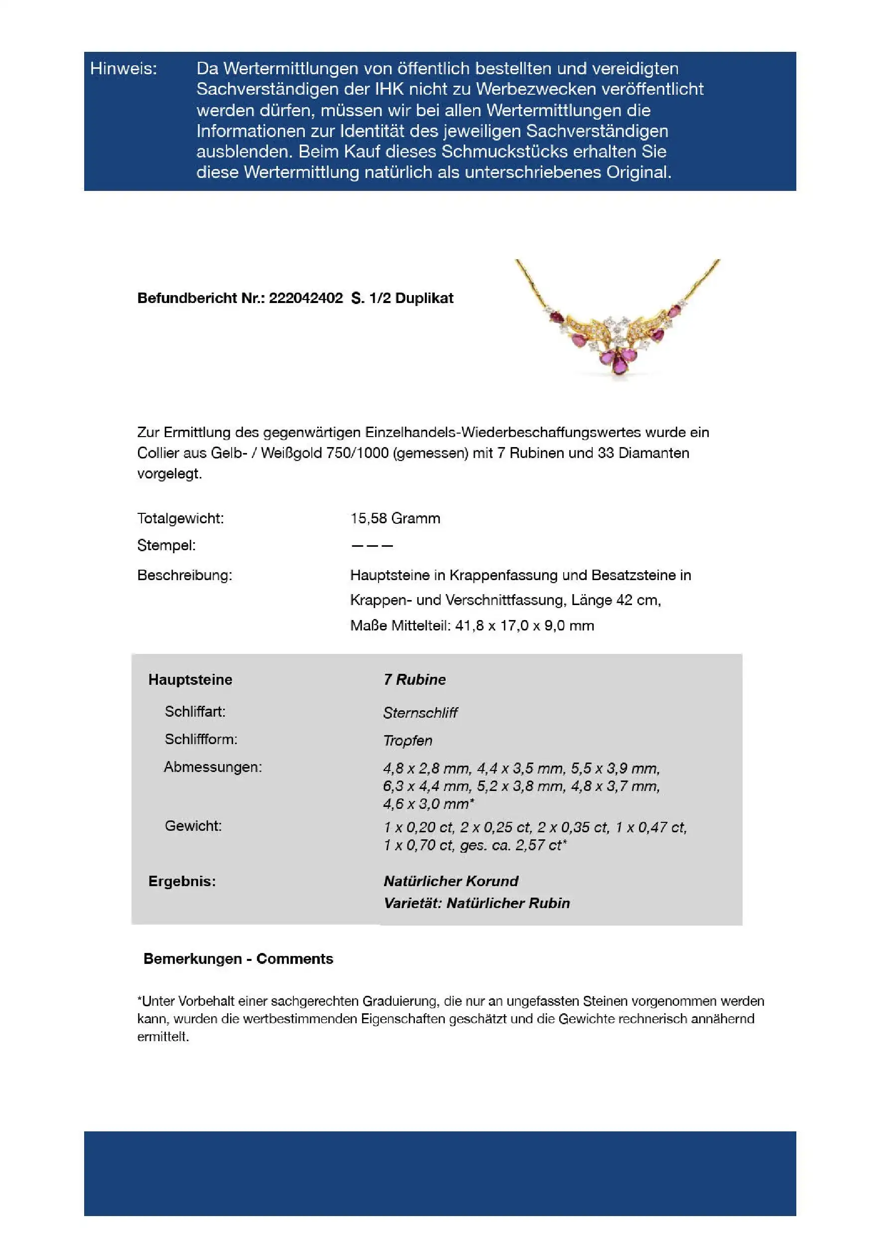 Collier Gelbgold mit Rubinen, Brillanten und Diamanten, mit Expertise von EPL Collier Gelbgold mit Rubinen, Brillanten und Diamanten, mit Expertise von EPL