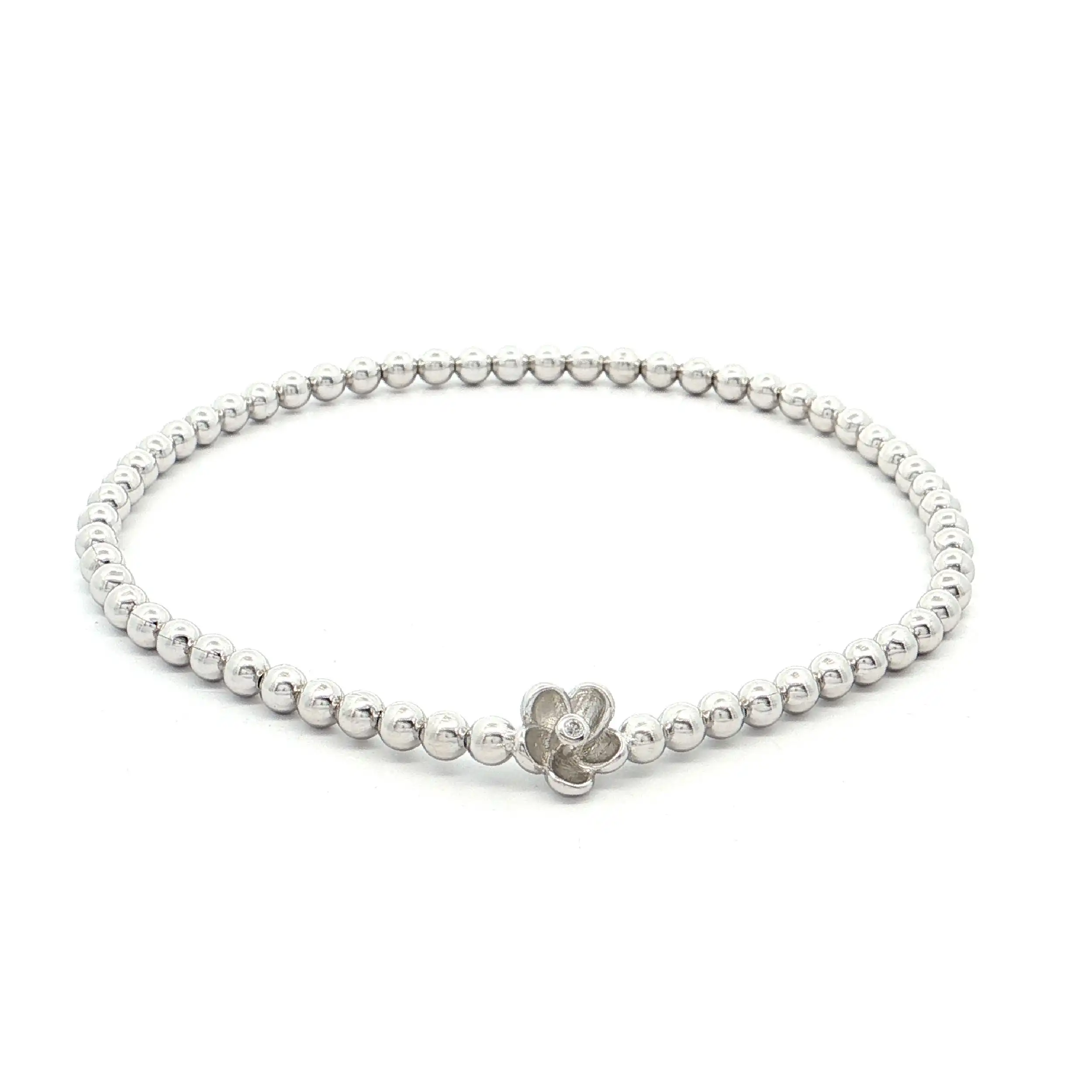 Kügelchenarmband Silber elastisch "Blume" mit Zirkonia