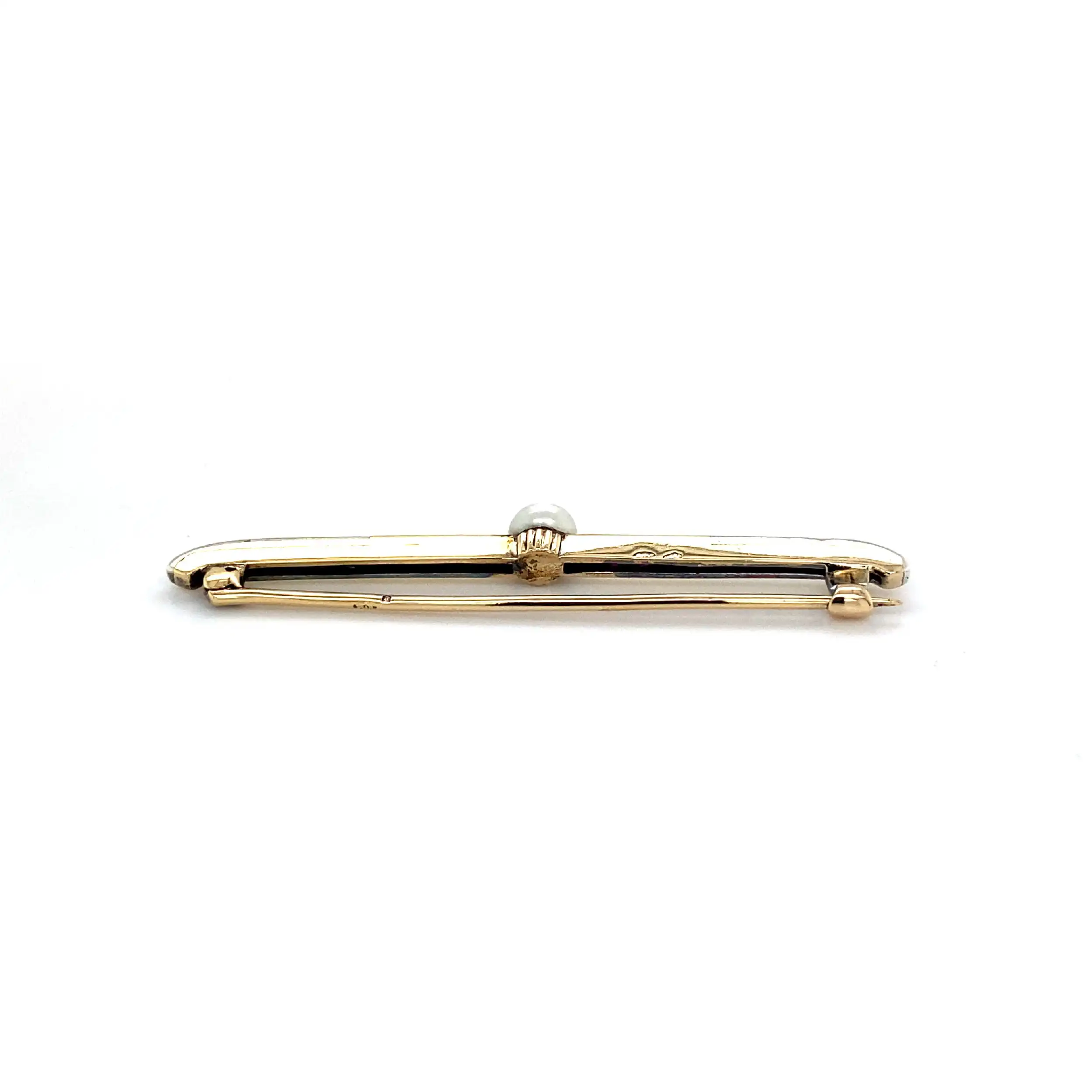 Anstecknadel Bicolor mit Diamanten in Altschliff, rosa Farbsteinen und Perle Anstecknadel Bicolor mit Diamanten in Altschliff, rosa Farbsteinen und Perle