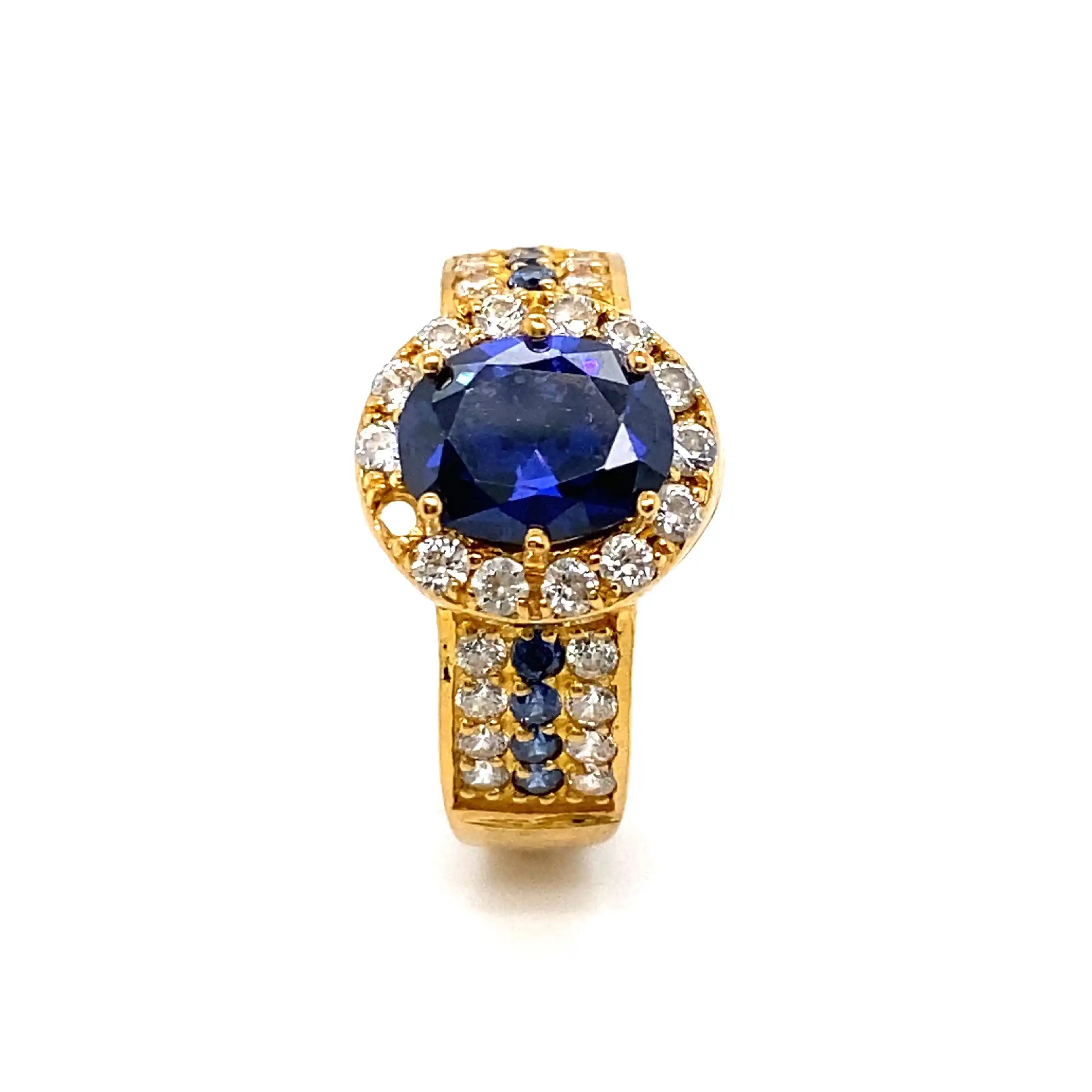 Ring Gelbgold mit blauem Farbstein und Zirkonia Ring Gelbgold mit blauem Farbstein und Zirkonia