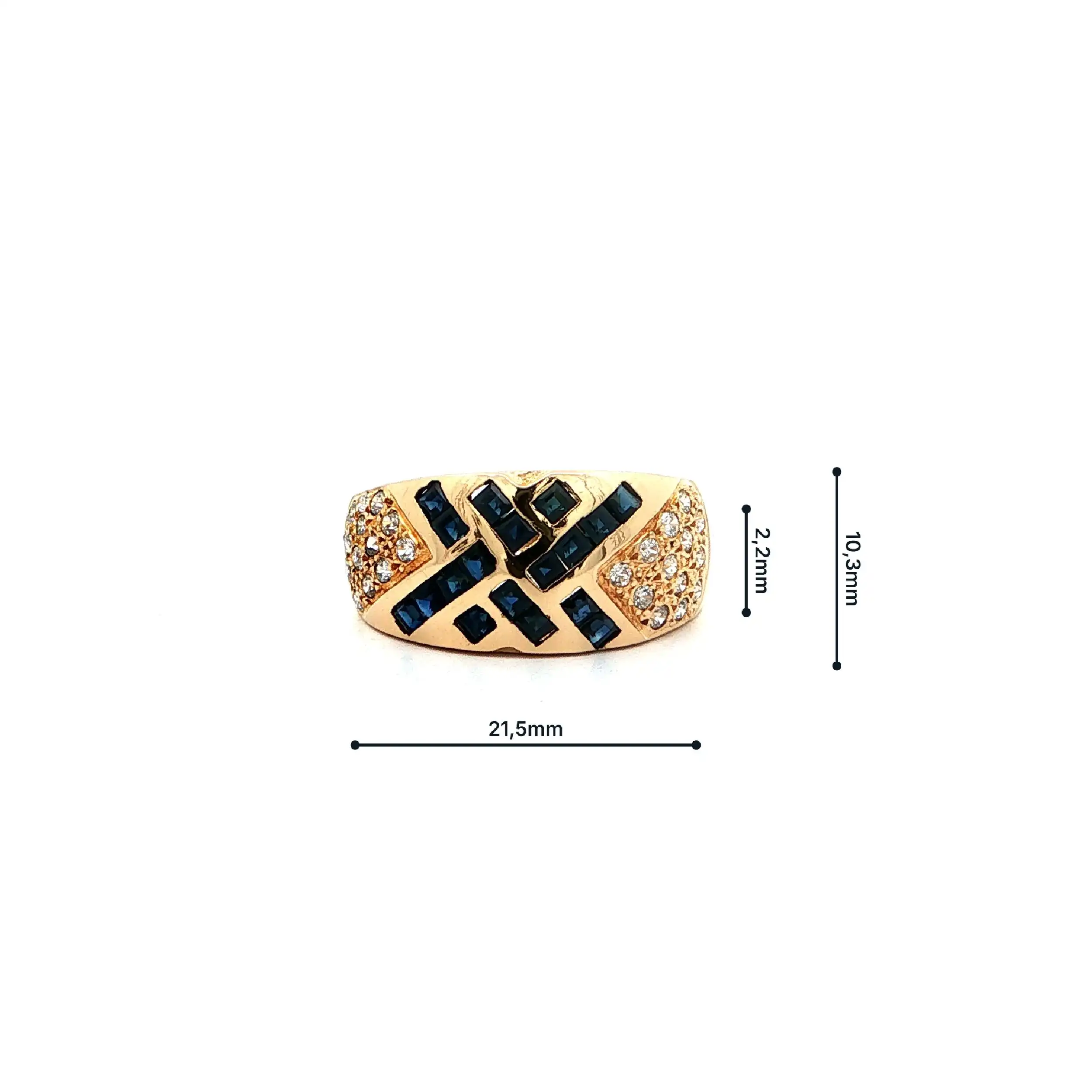Ring Gelbgold mit blauen Farbsteinen & Zirkonia