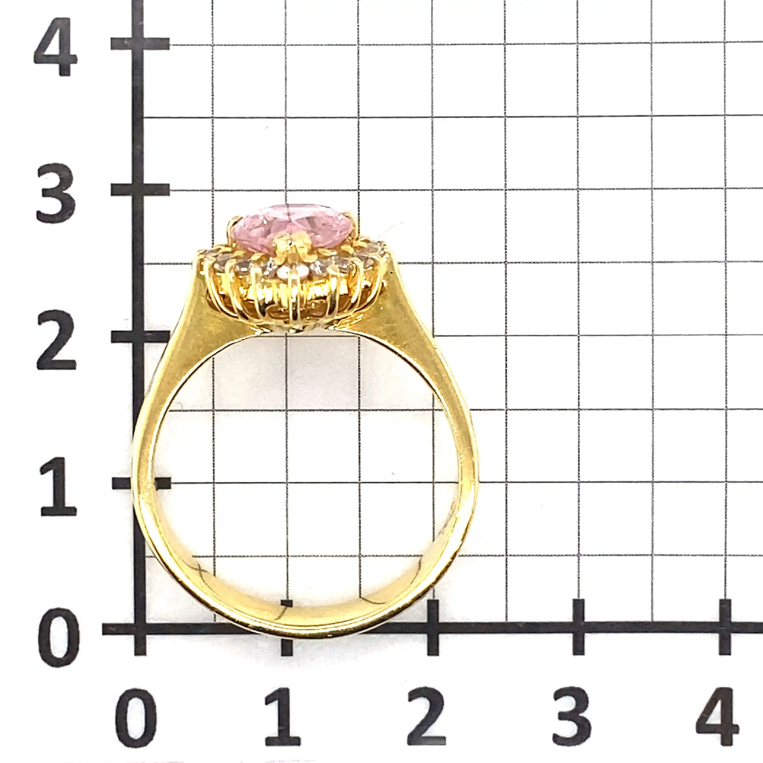 Ring Gelbgold mit rosa Farbstein in Tropfenform und Zirkonia