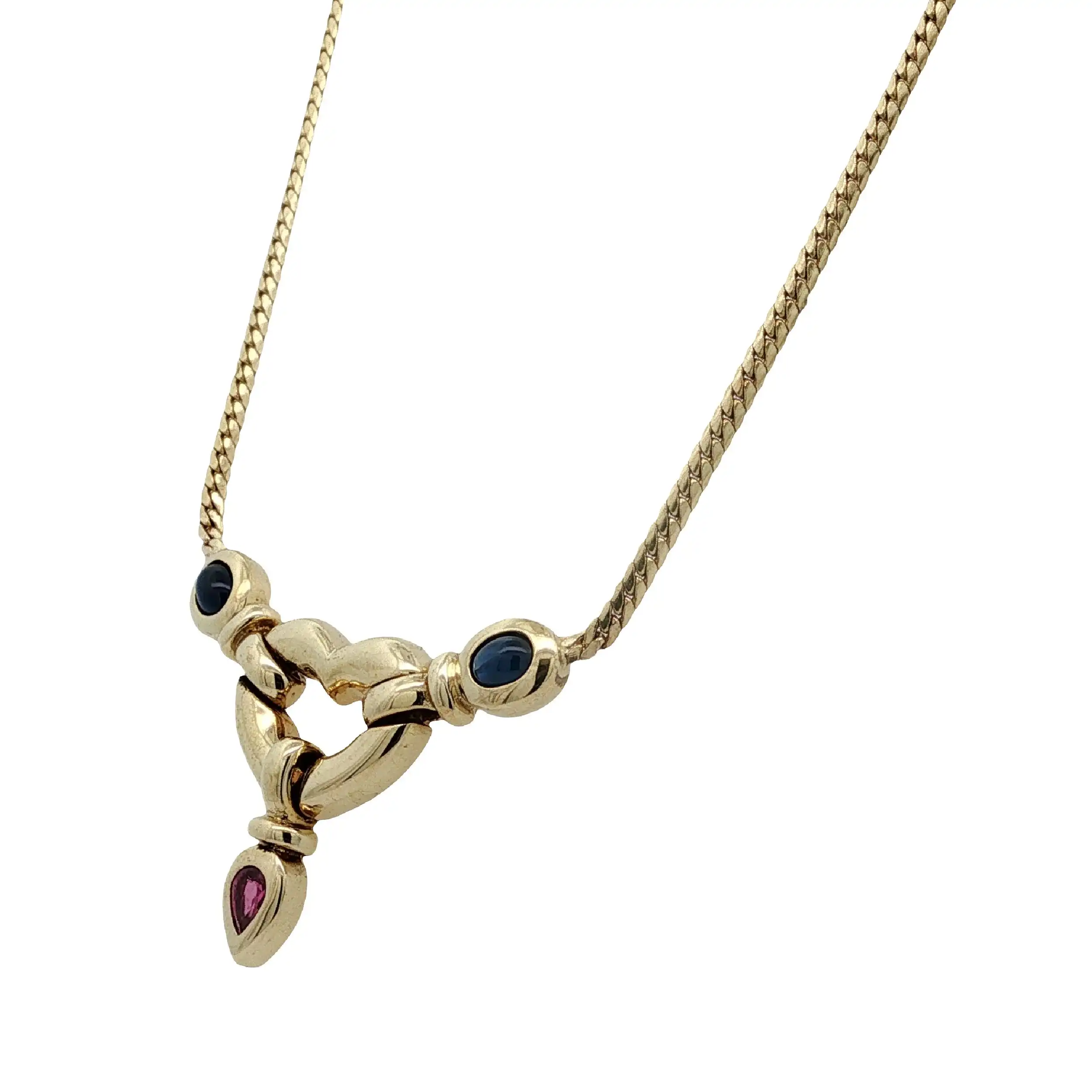 Collier Gelbgold mit Rubin & Saphir Cabochons Collier Gelbgold mit Rubin & Saphir Cabochons