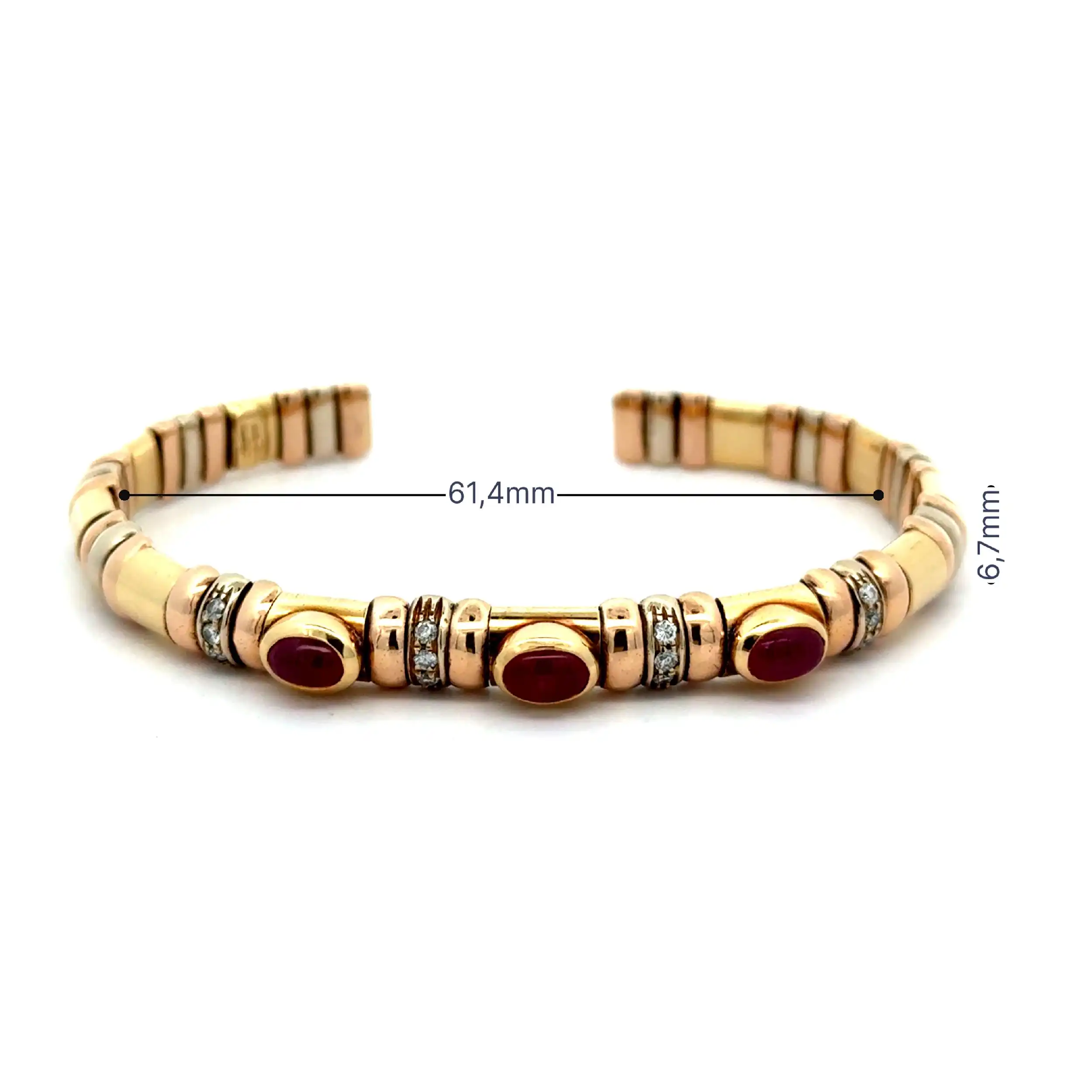Armreif/ Spange Tricolor mit Rubin Cabochonsteinen & Brillanten