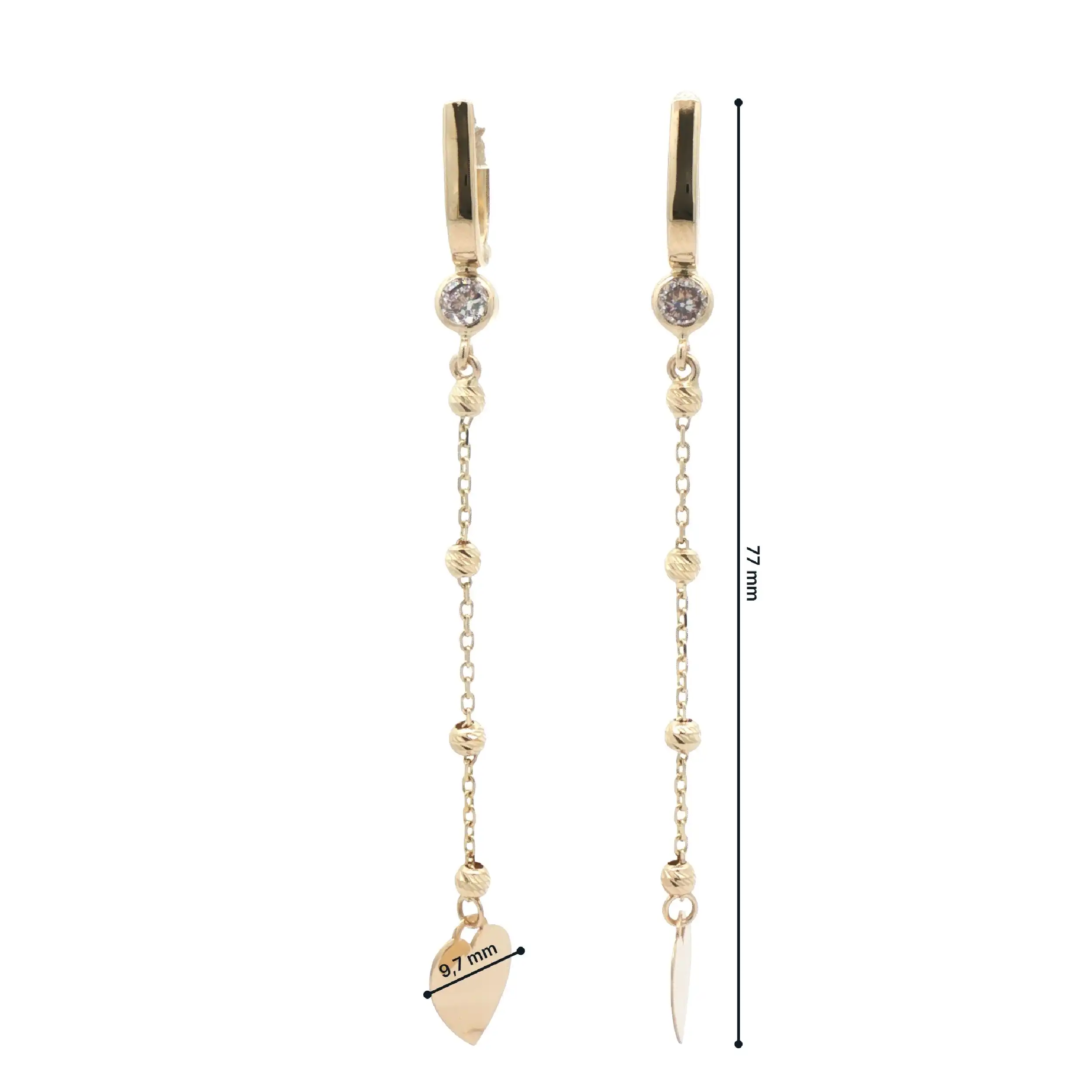 Ohrhänger Gelbgold mit Herzchen, Kügelchen und Zirkonia