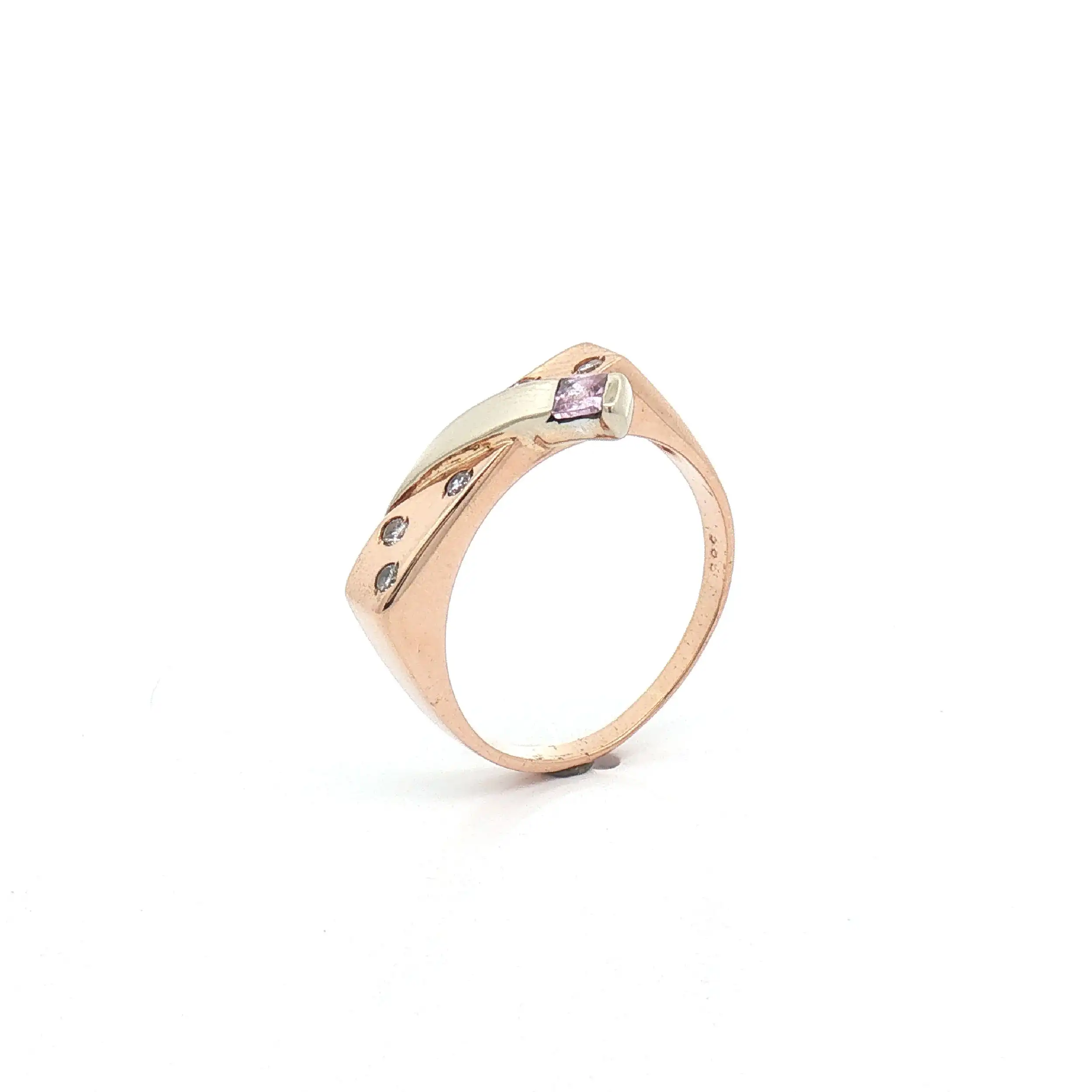 Ring Bicolor mit rosa Farbstein und Zirkonia Ring Bicolor mit rosa Farbstein und Zirkonia