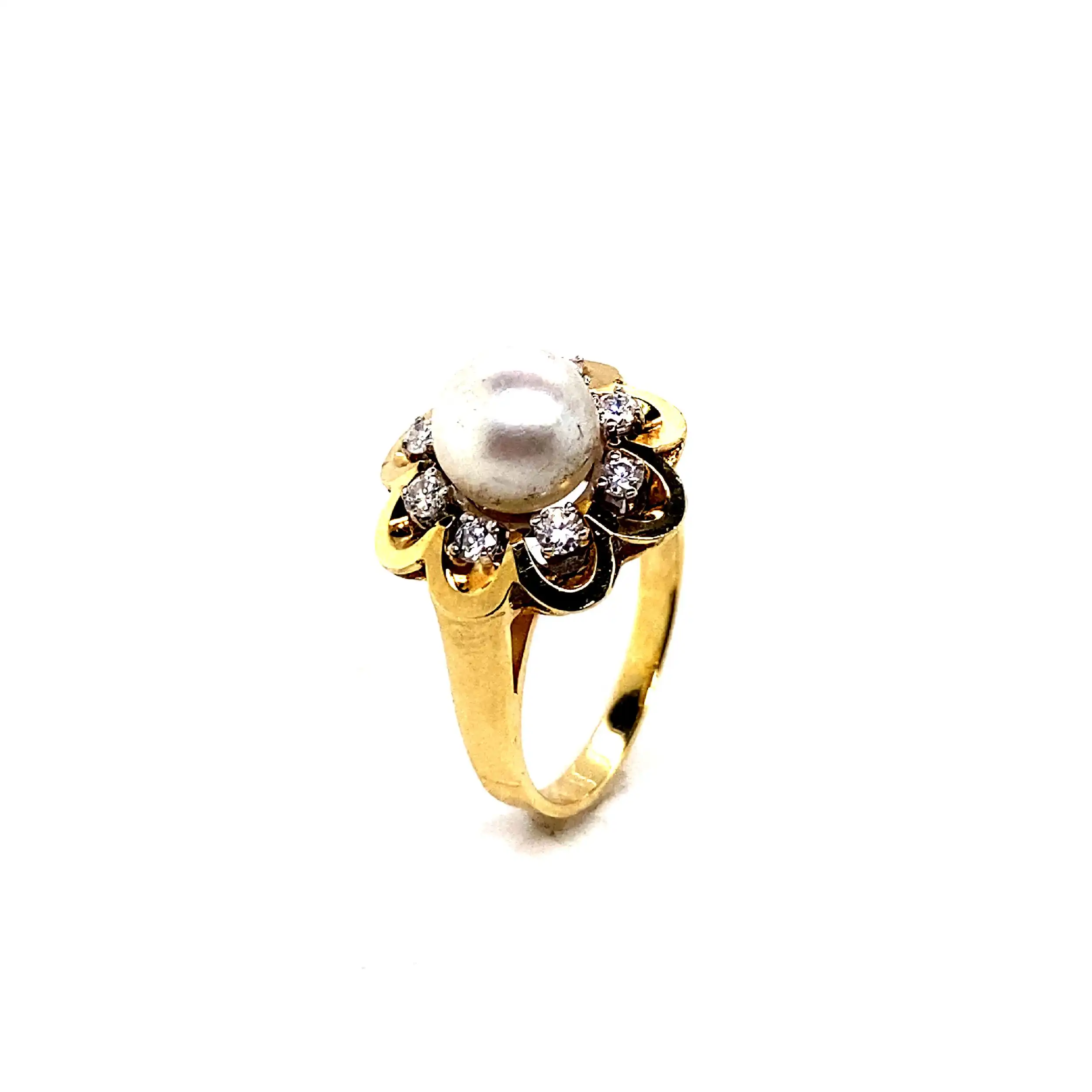 Ring Gelbgold mit Perle und Brillanten