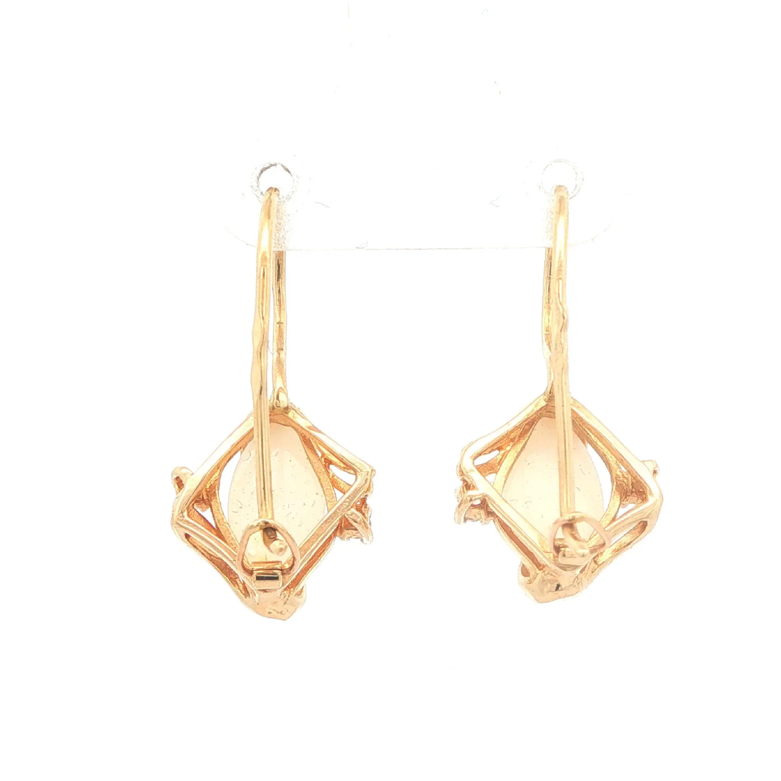 Ohrhänger Gelbgold mit Zirkonia und Farbstein mit opalähnlicher Optik
