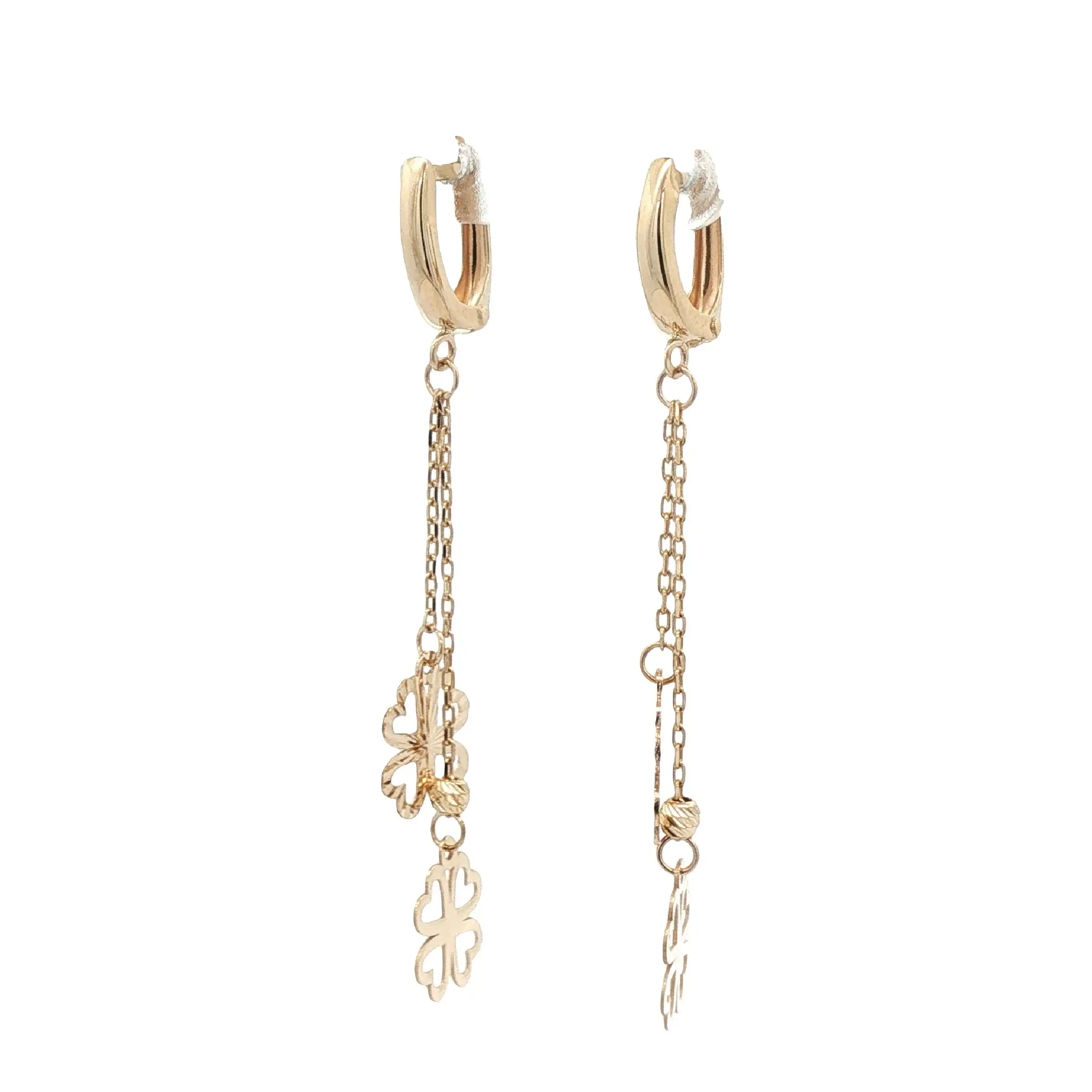 Ohrhänger Gelbgold mit Kettchen und Blumen