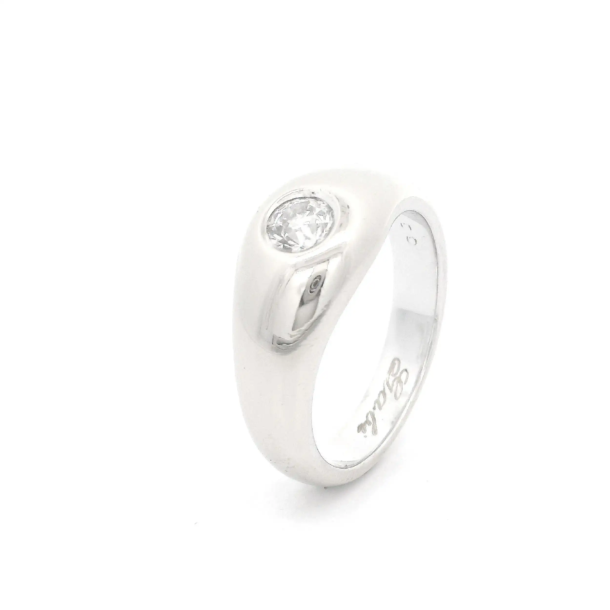 Ring Weißgold mit Altschliff Brillant, graviert mit 0,59ct und "Gabi"