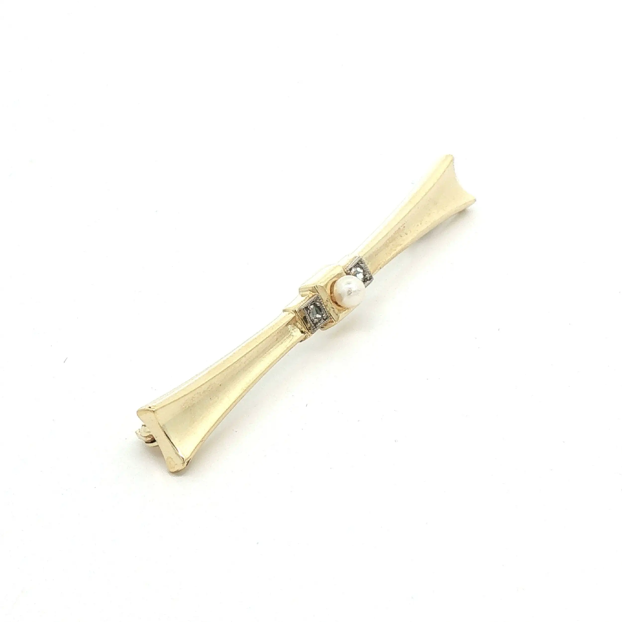 Brosche Gelbgold mit DIamanten und Perle
