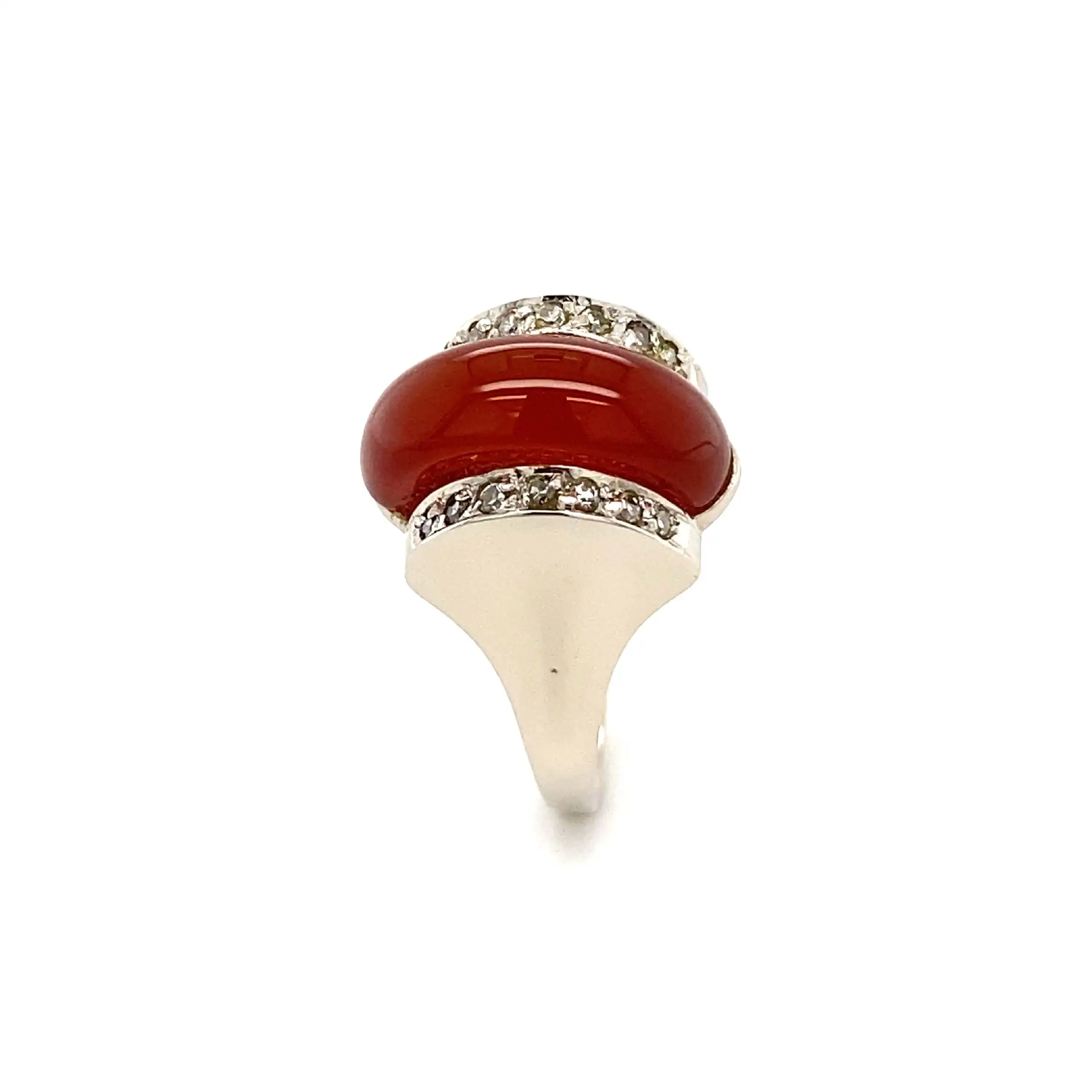 Ring Weißgold mit Karneol & Diamanten, graviert mit 0,14ct.