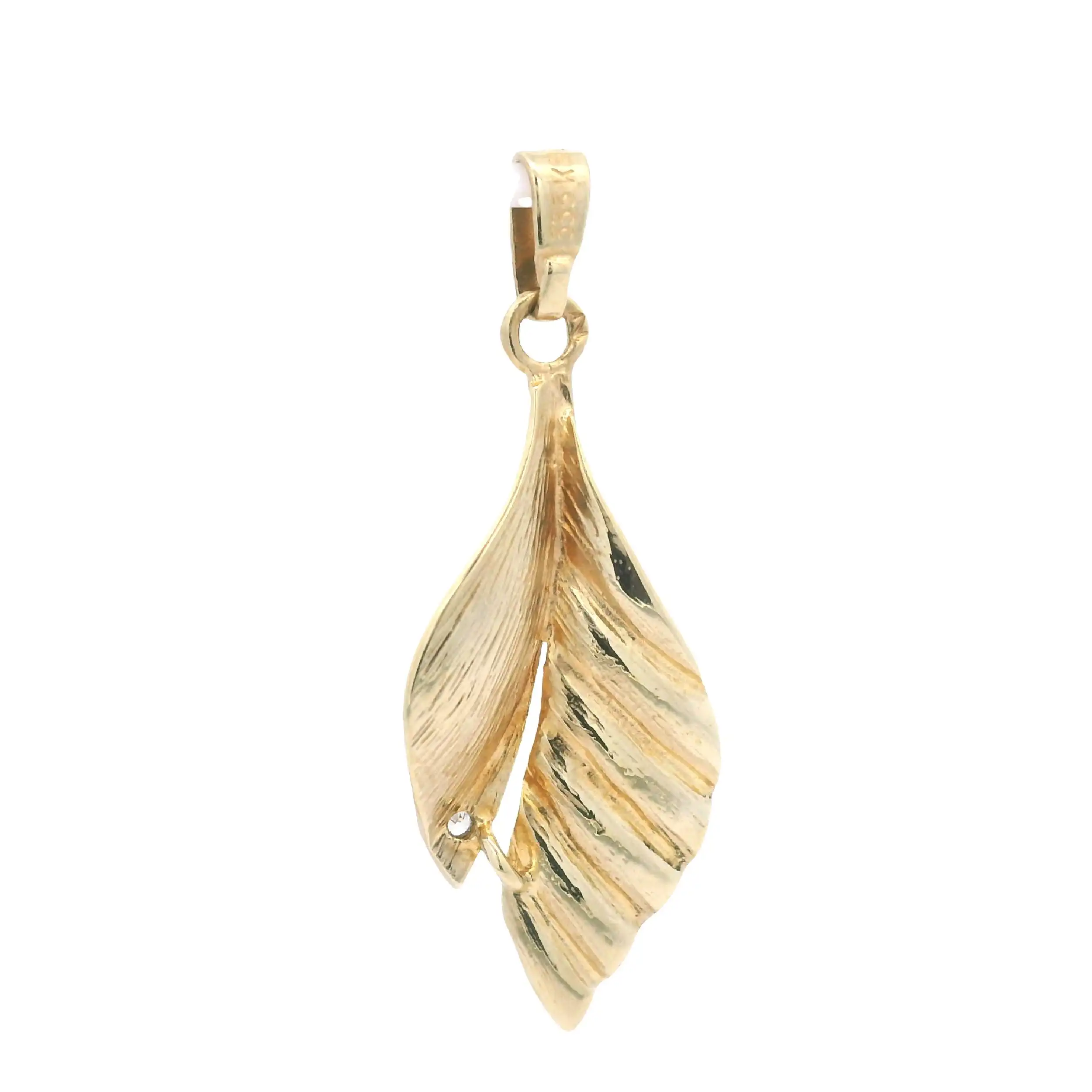 Anhänger Gelbgold Blatt mit Zirkonia