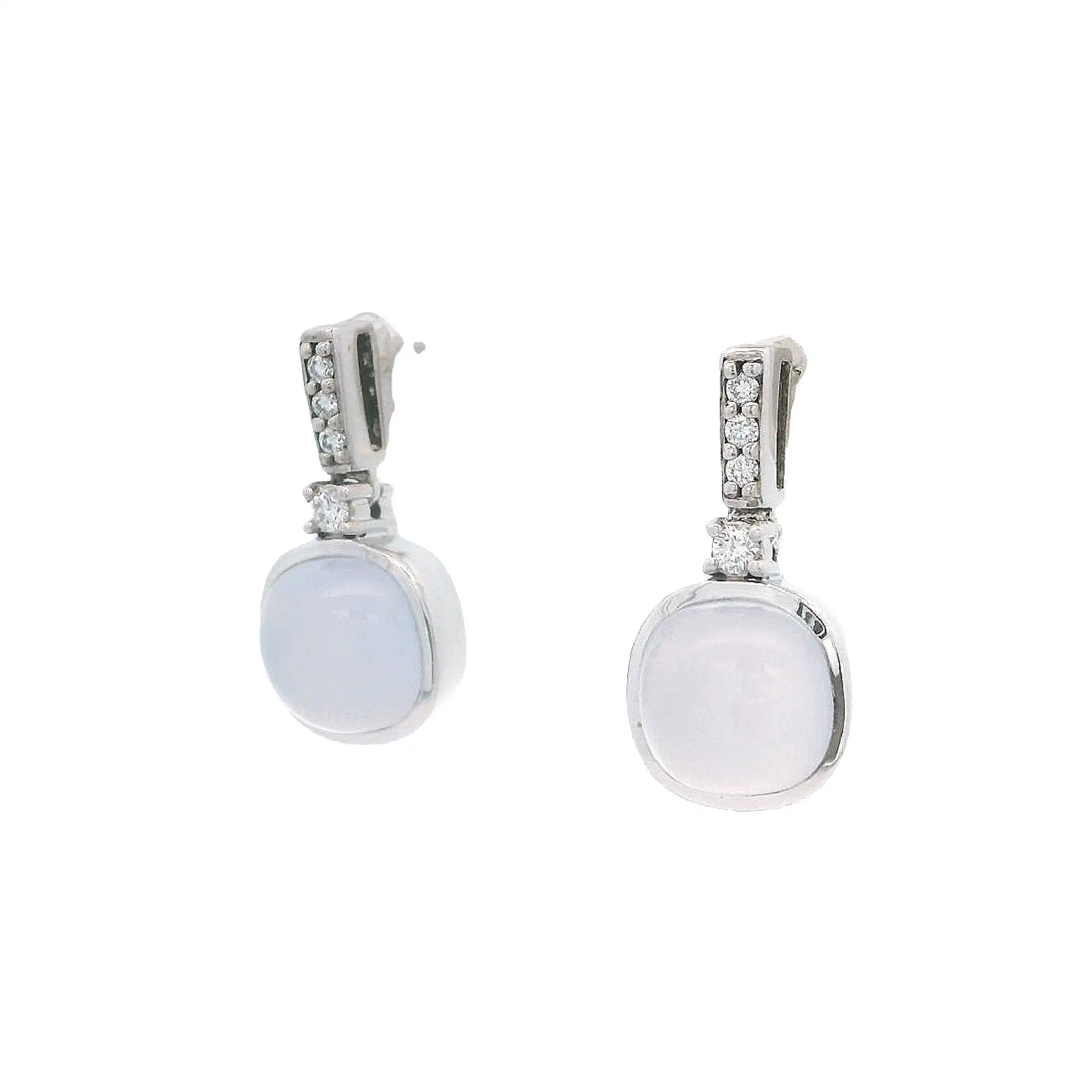 Ohrstecker mit Chalcedon Cabochon hellblau und Brillanten