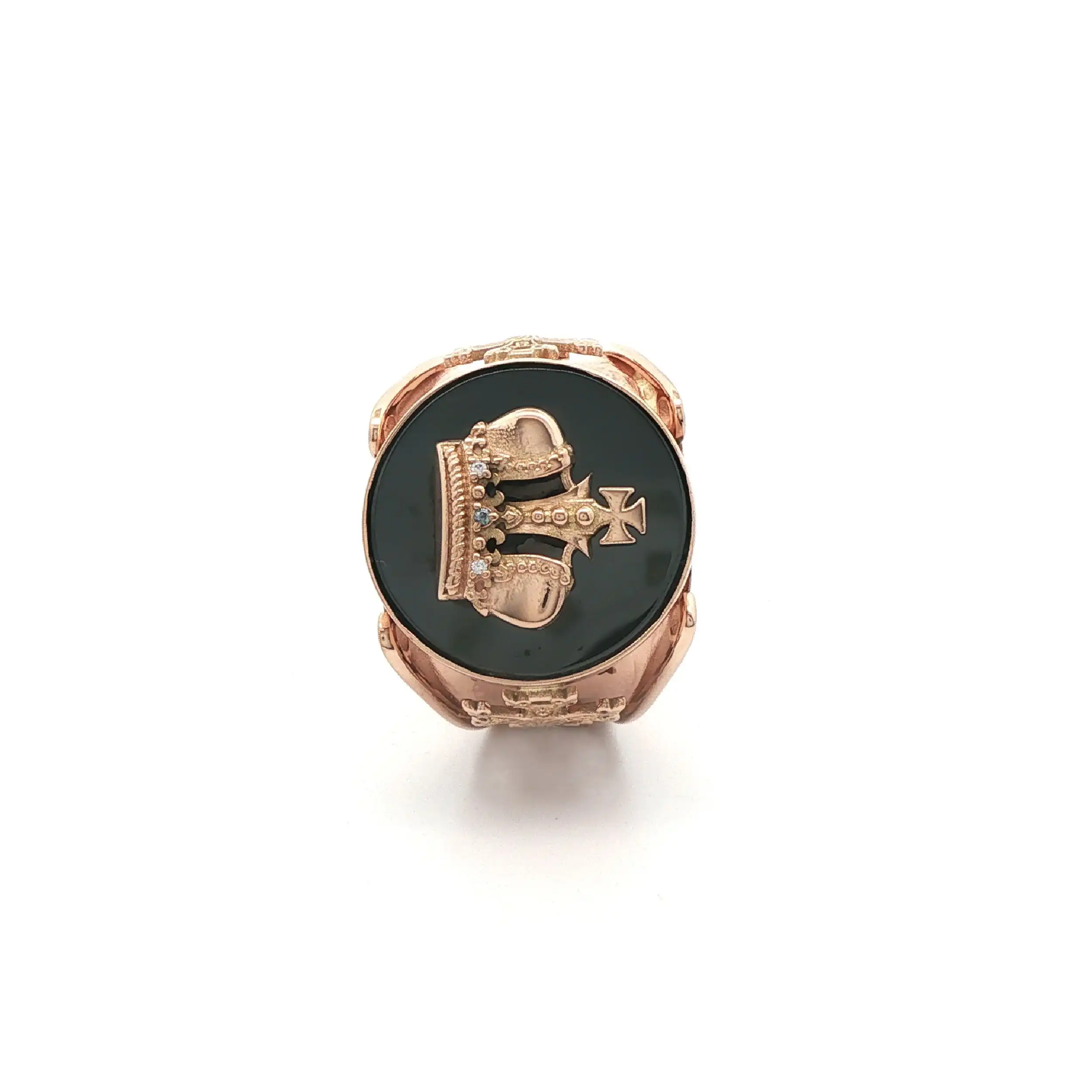 Ring Rotgold mit schwarzem Farbstein "Krone"