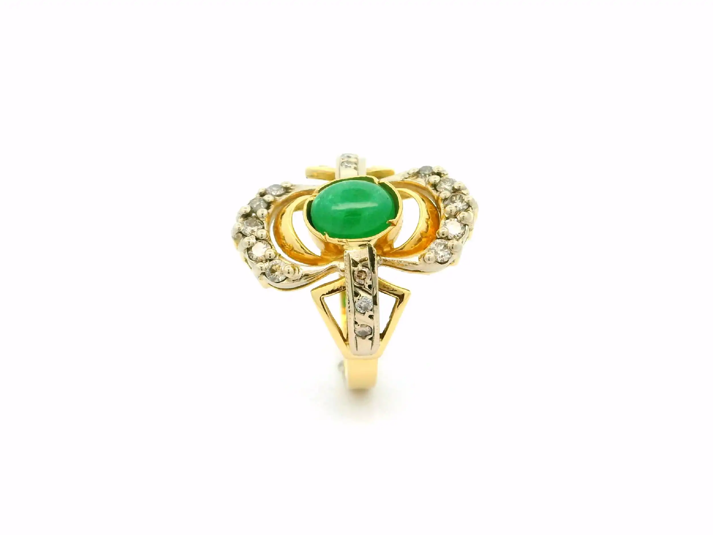 Ring Bicolor mit Smaragd Cabochon & Brillanten Ring Bicolor mit Smaragd Cabochon & Brillanten