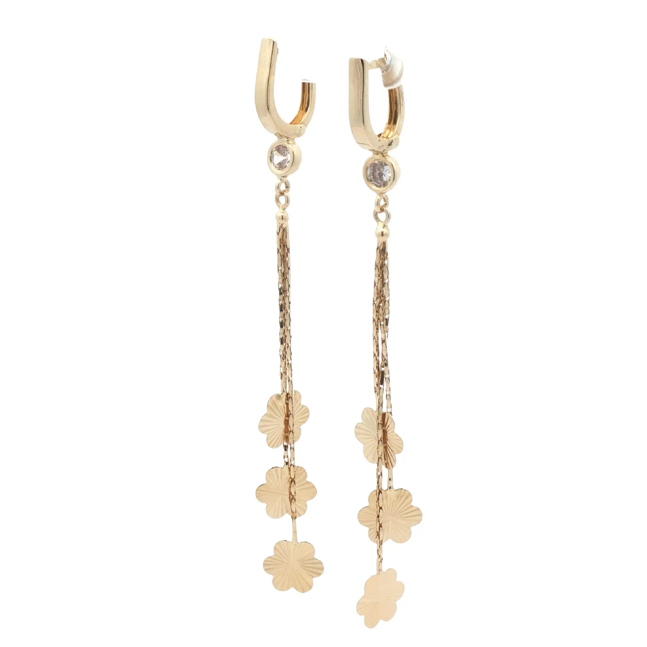 Ohrhänger Gelbgold mit Blüten und Zirkonia