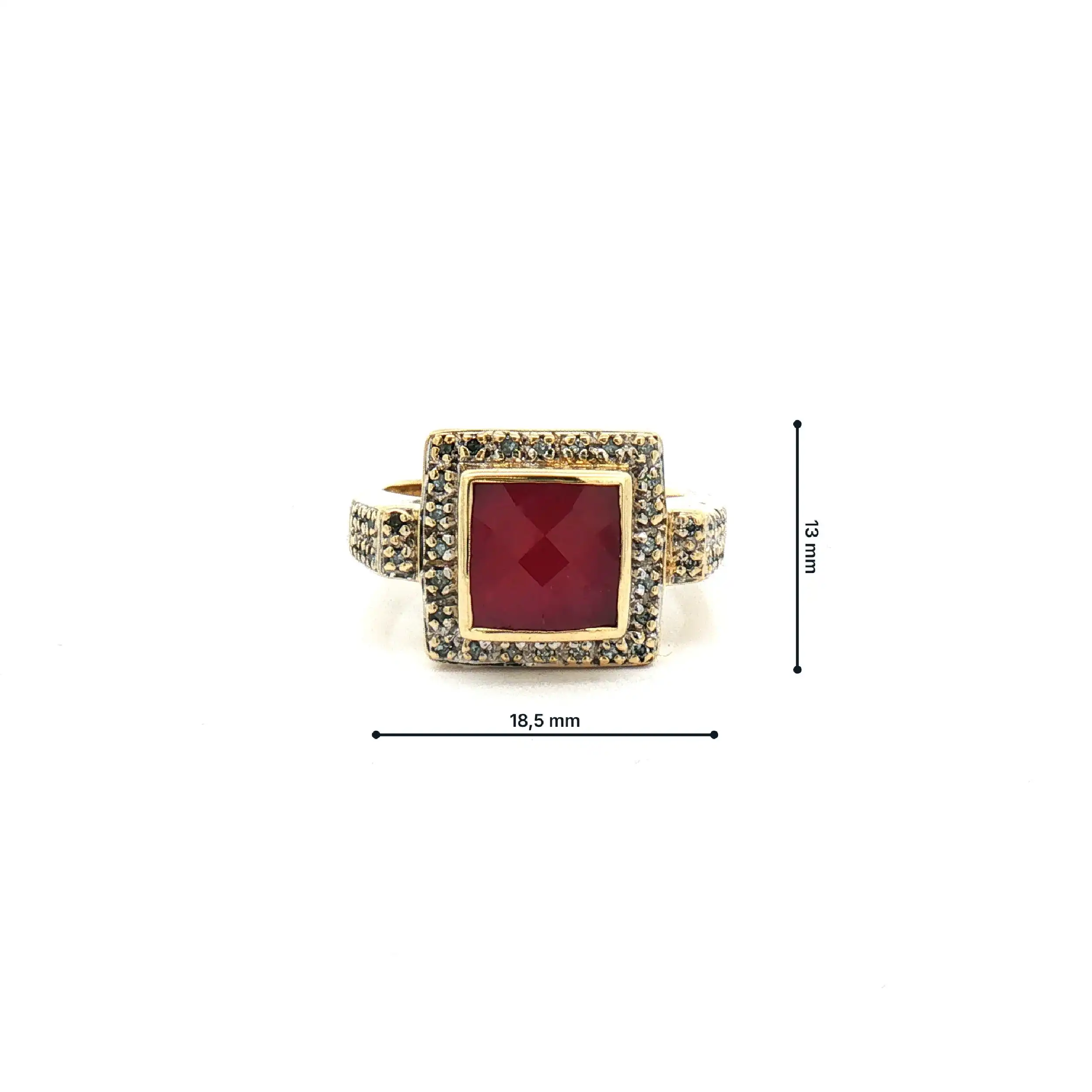 Ring Bicolor mit Diamanten und roten Farbstein
