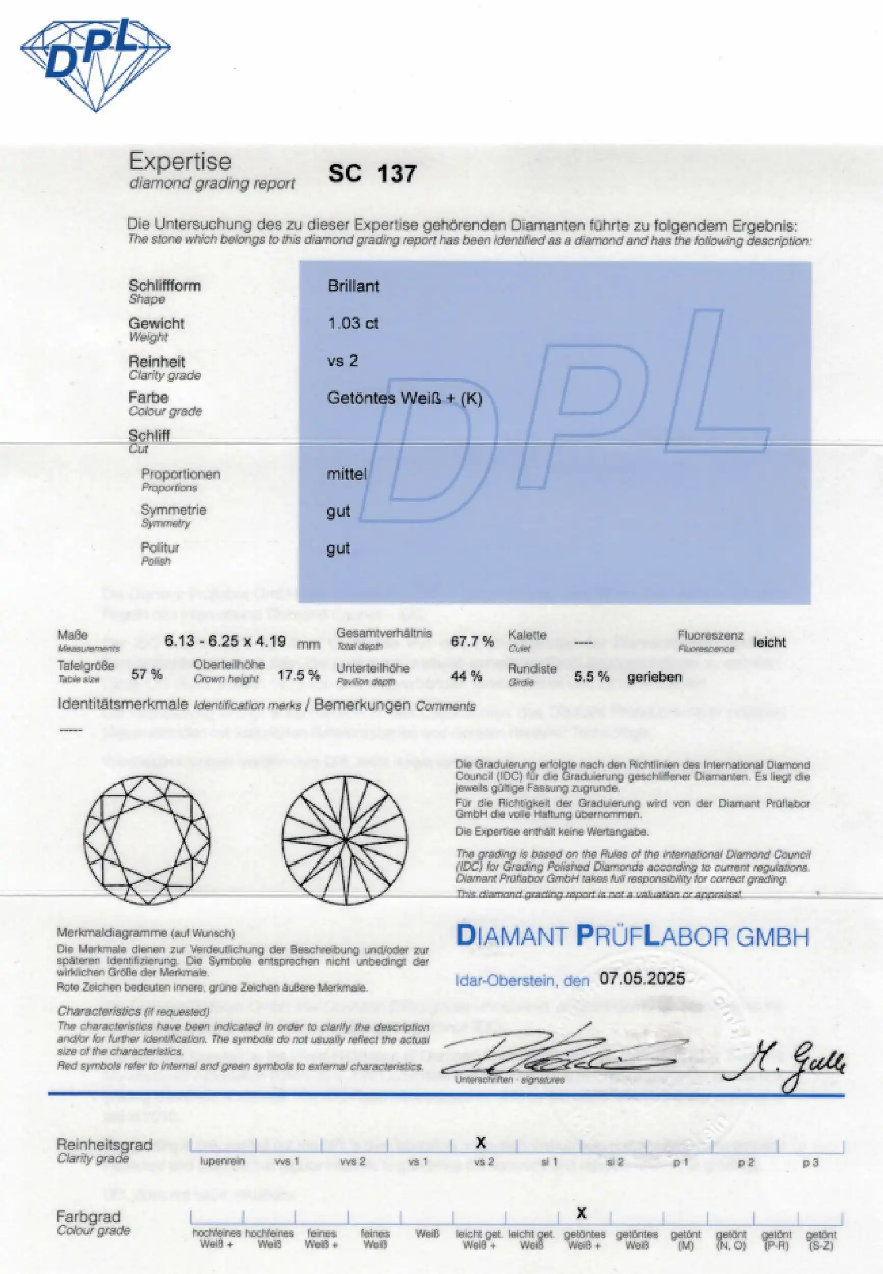 Loser Brillant 1,03 K/Vs2, mit DPL Expertise Loser Brillant 1,03 K/Vs2, mit DPL Expertise