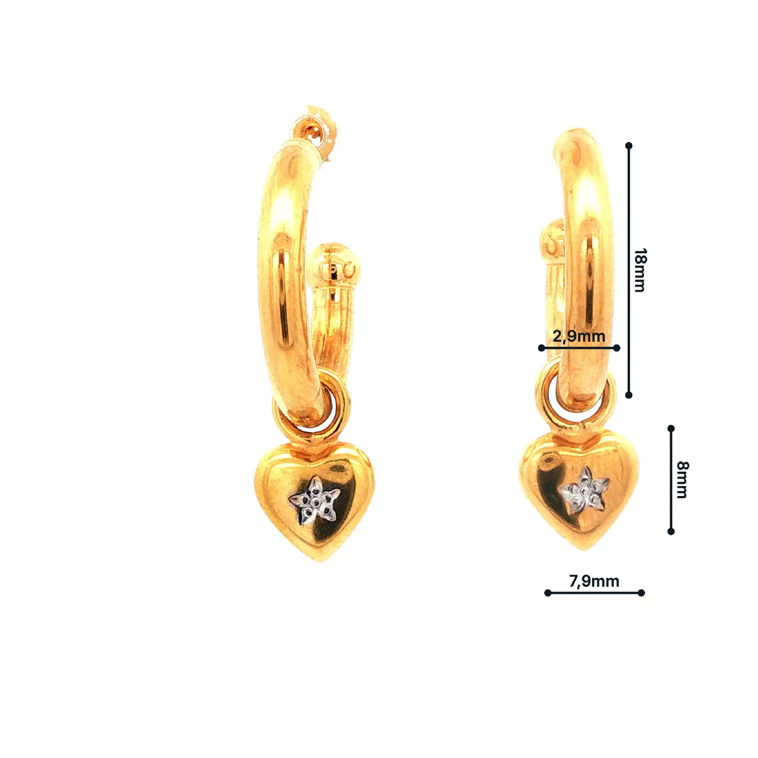 Creolen Gelbgold mit Herzanhänger Bicolor
