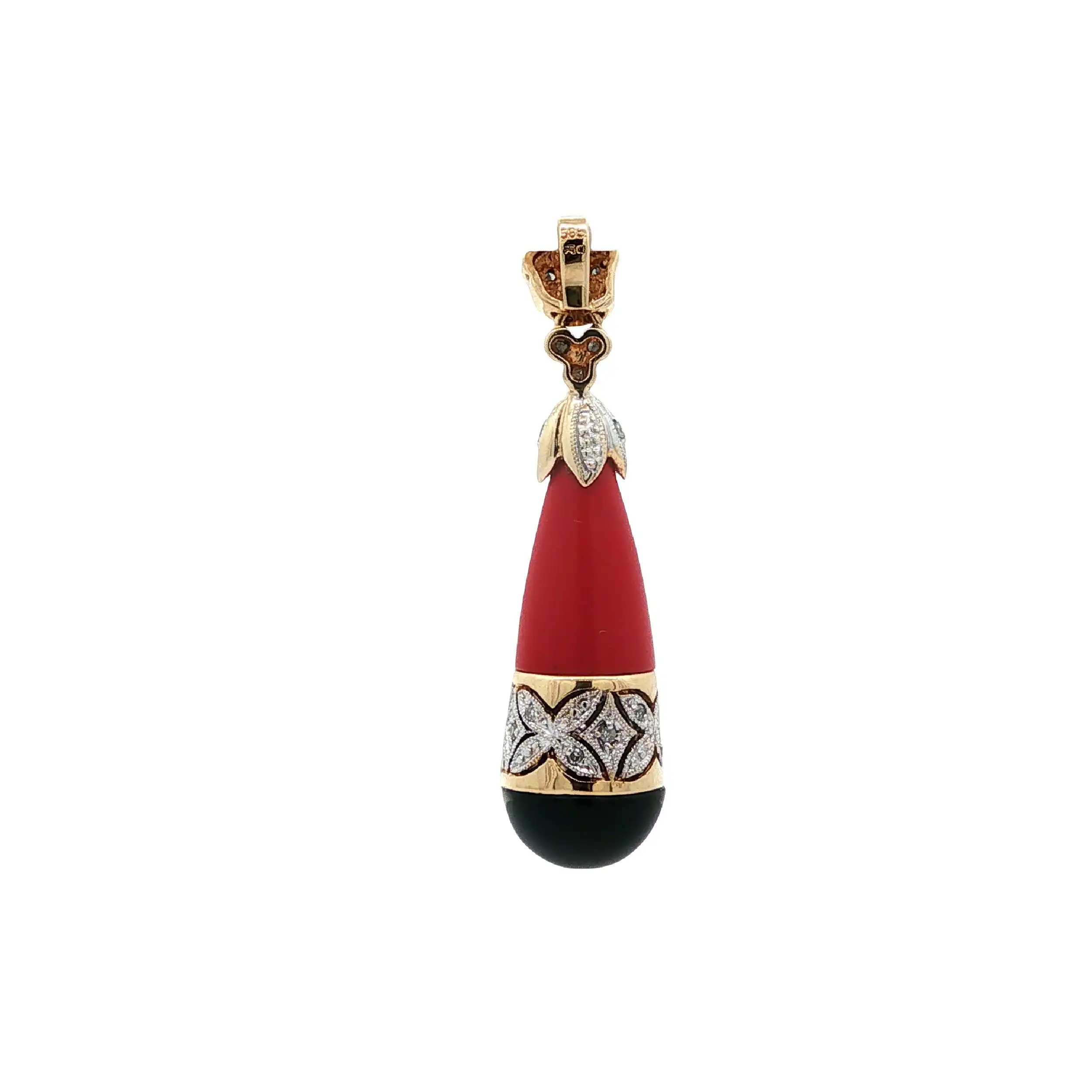 Anhänger Gelbgold mit Onyx, Koralle & Diamanten Anhänger Gelbgold mit Onyx, Koralle & Diamanten