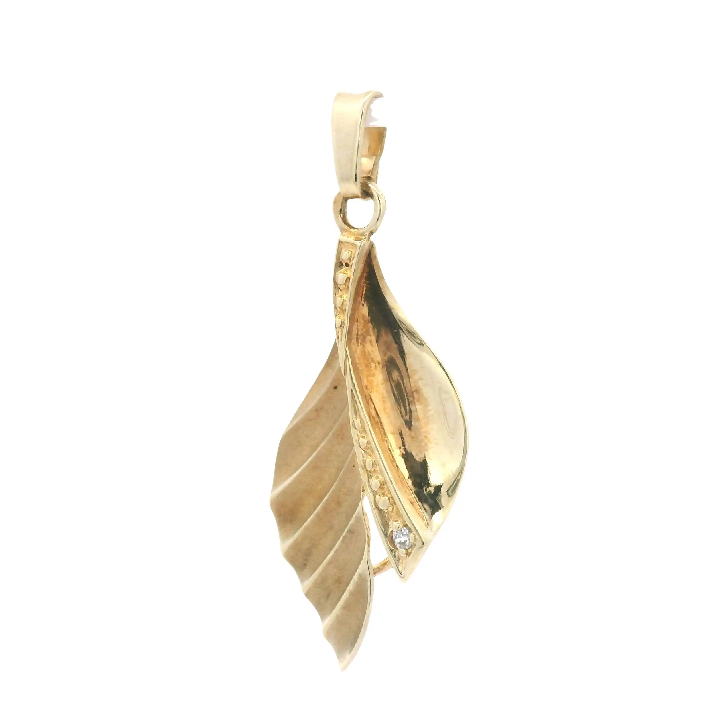 Anhänger Gelbgold Blatt mit Zirkonia