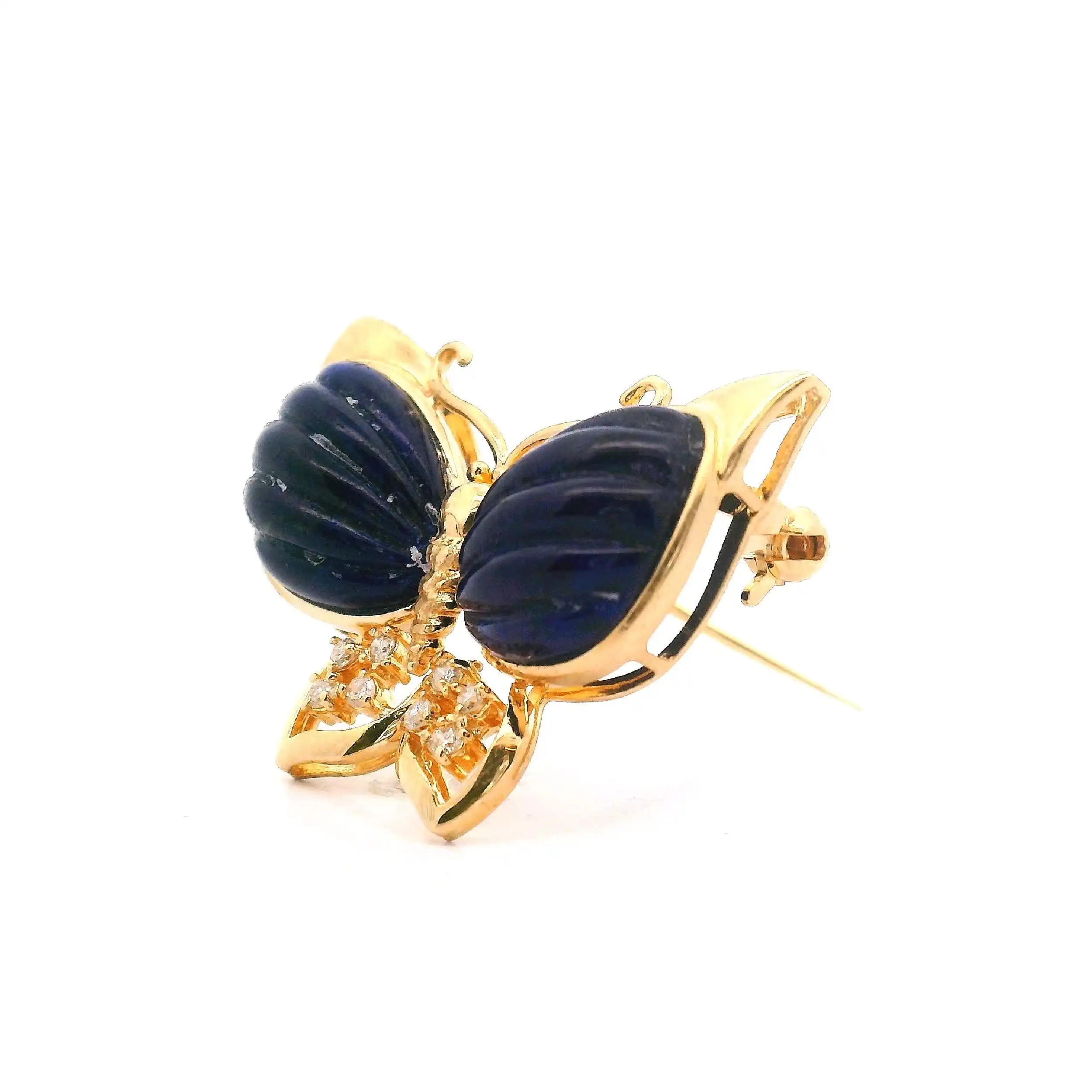 Brosche Schmetterling Gelbgold mit Lapiz und Brillanten Brosche Schmetterling Gelbgold mit Lapiz und Brillanten