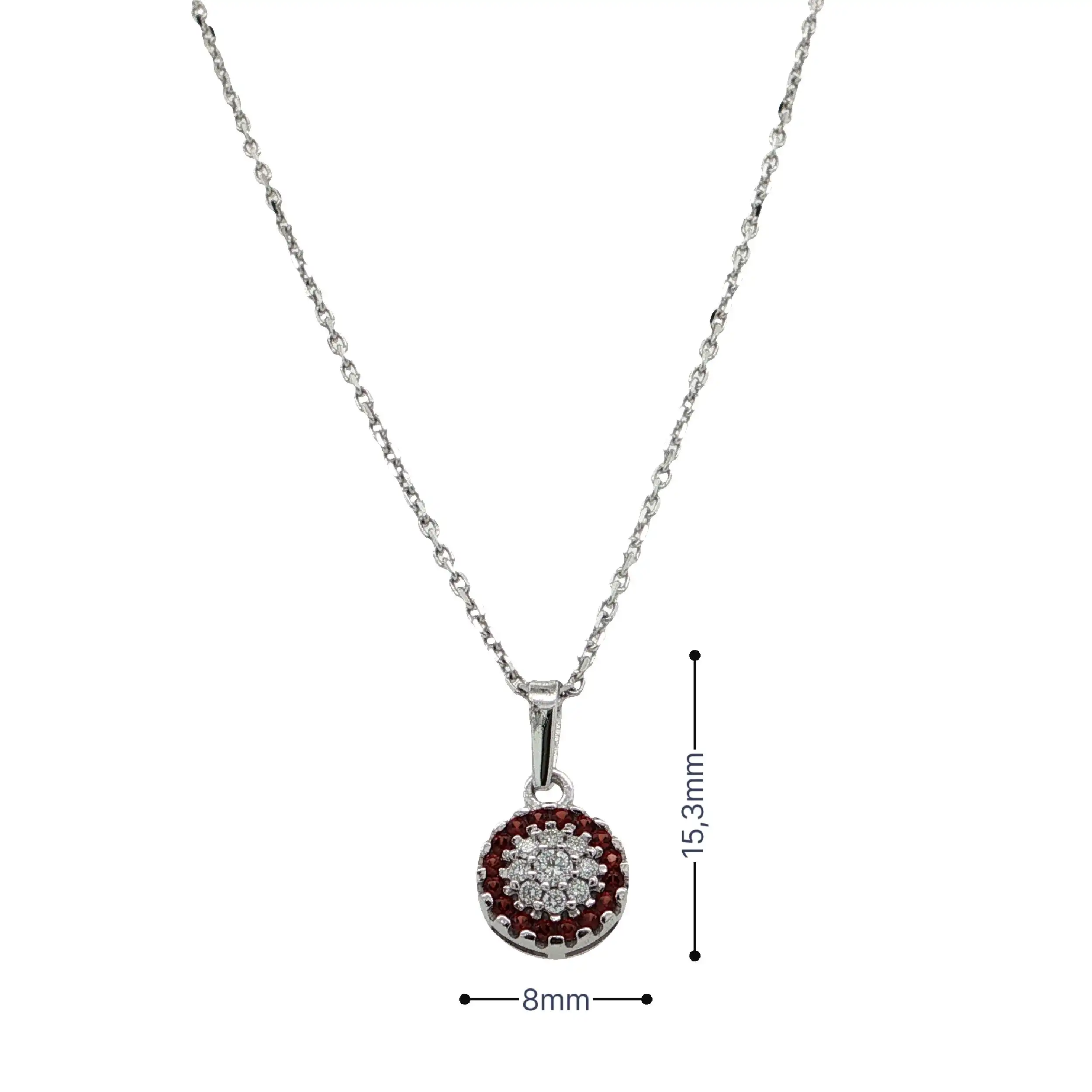 Ankerkette Weißgold mit Anhänger, Granat & Brillanten Ankerkette Weißgold mit Anhänger, Granat & Brillanten