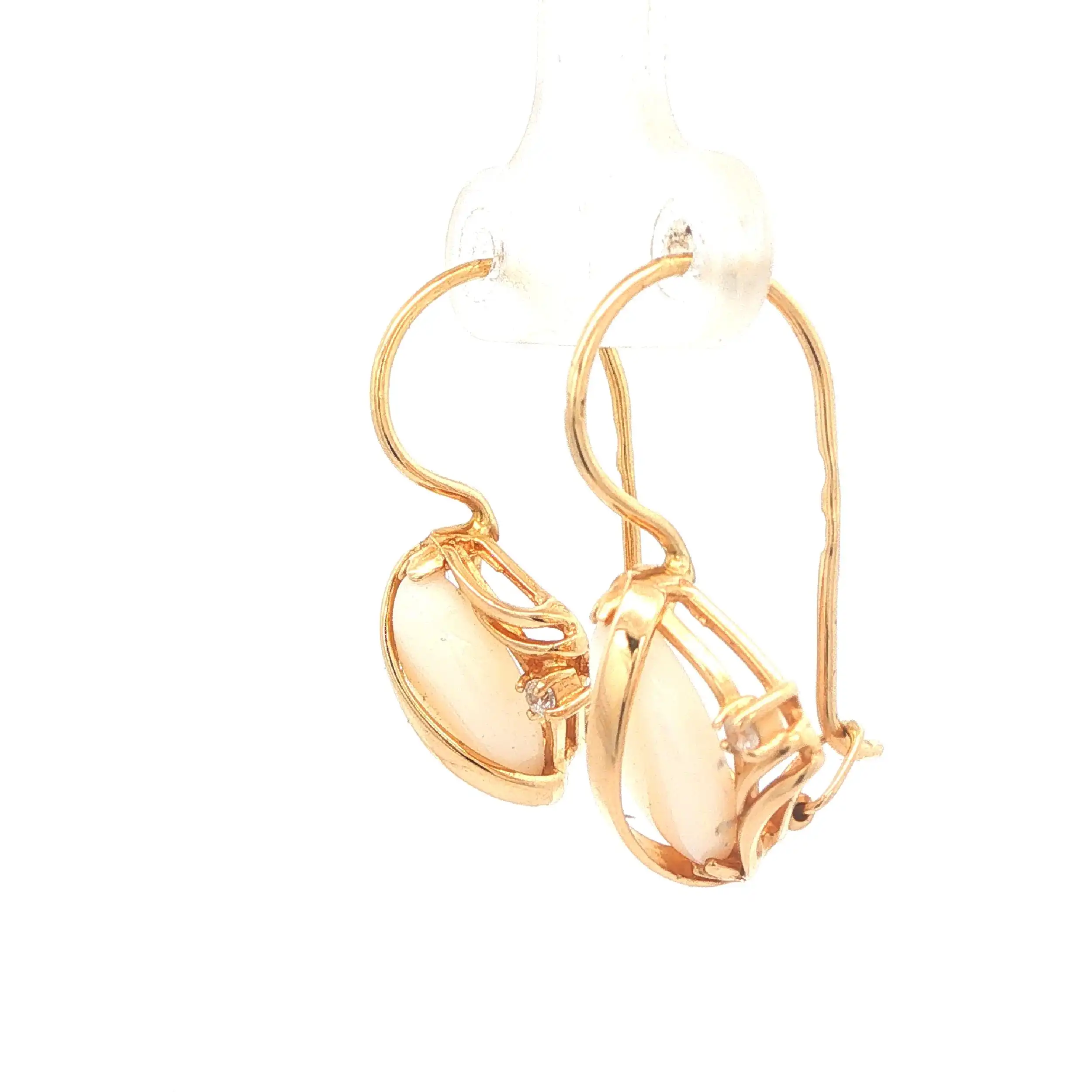 Ohrhänger Gelbgold mit Zirkonia und Farbstein mit opalähnlicher Optik