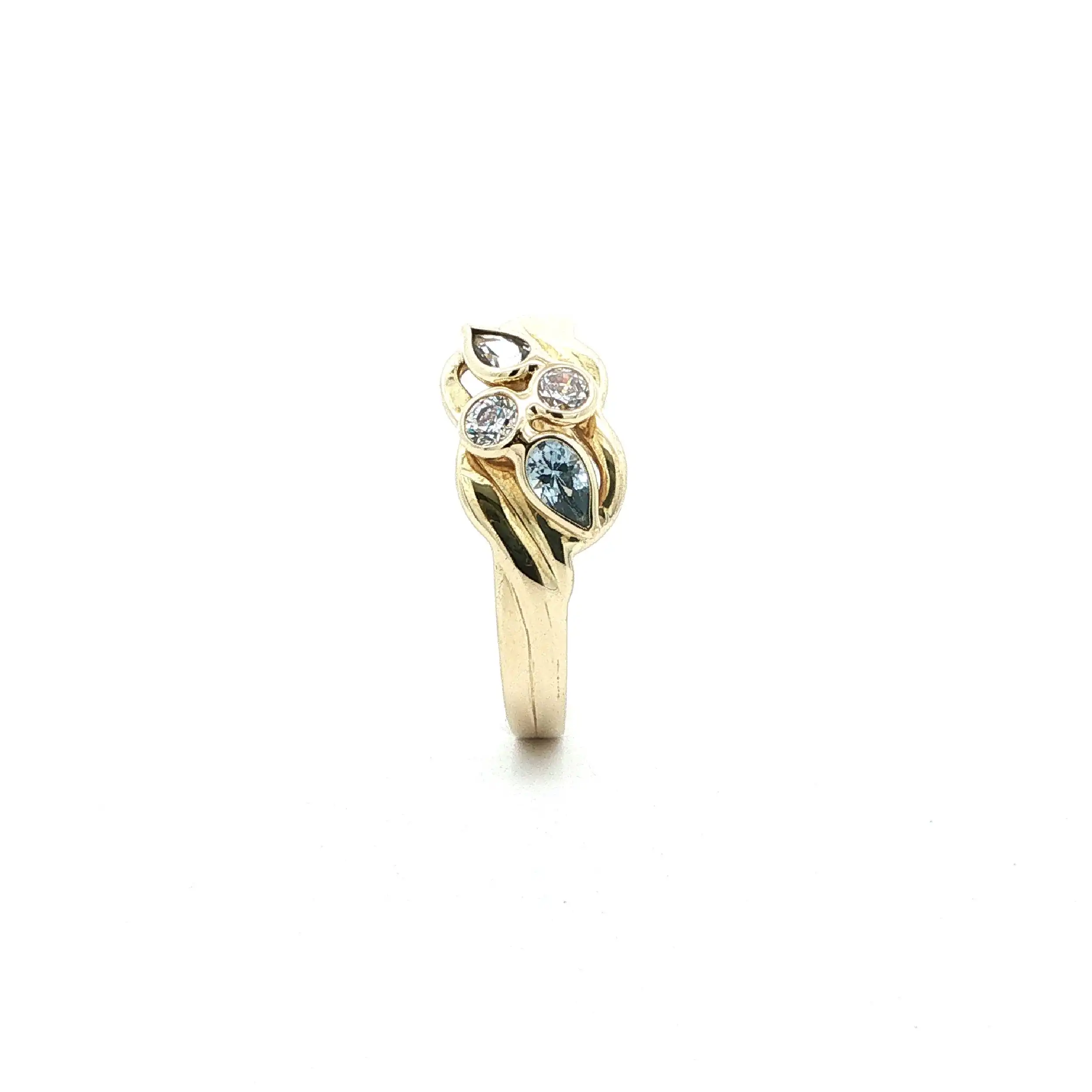 Ring Gelbgold mit hellblauen Farbsteinen & Zirkonia