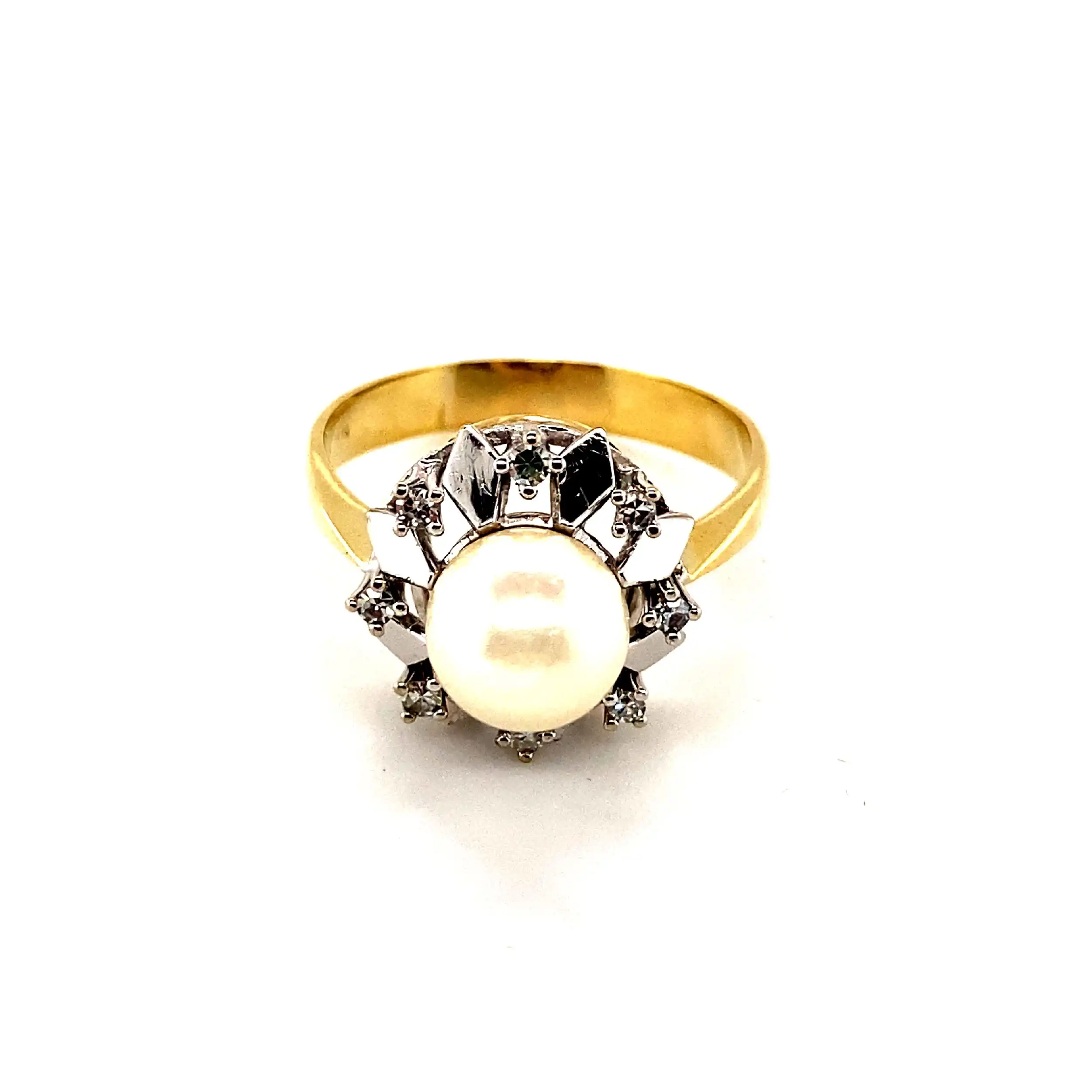 Ring Bicolor mit Perle und Diamanten
