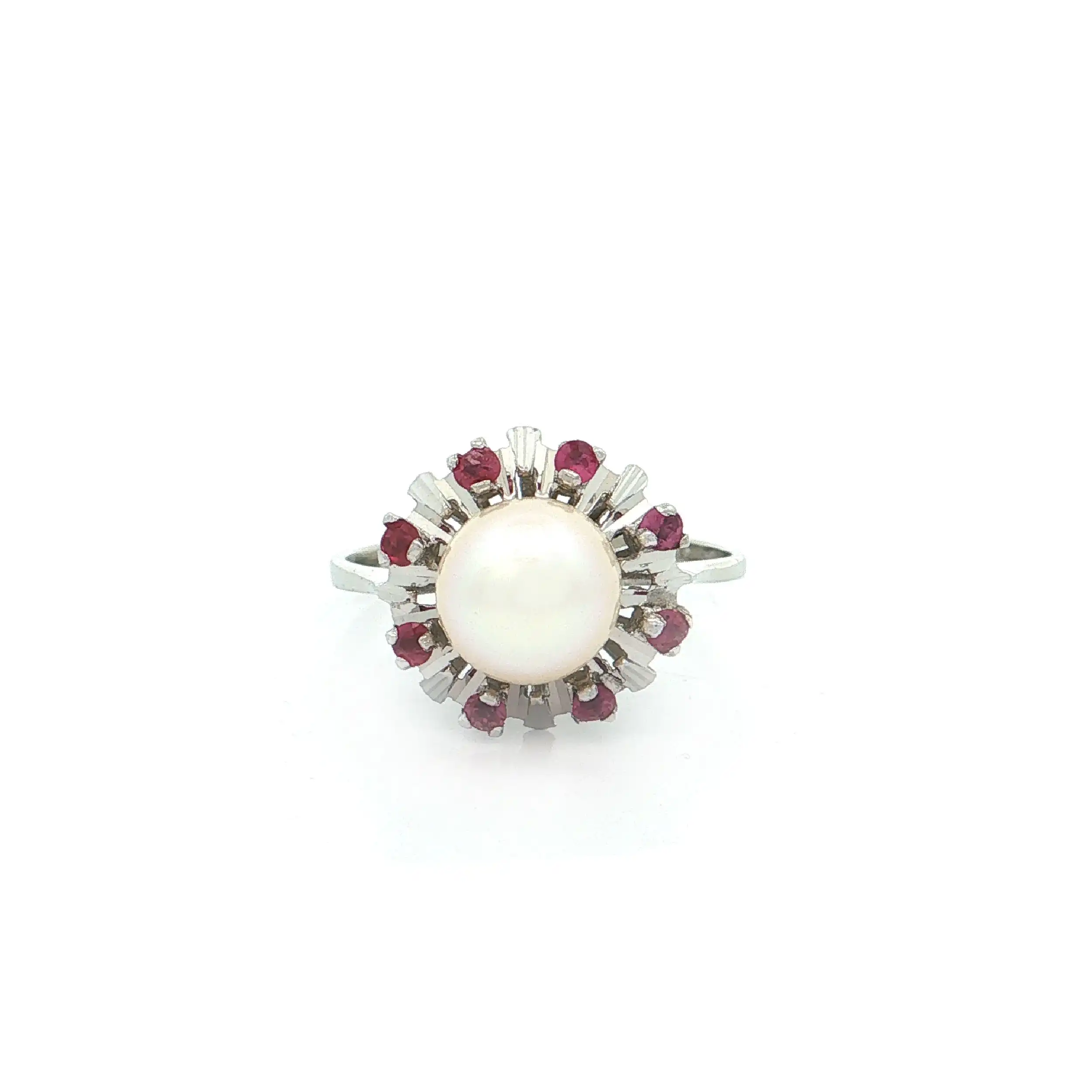 Ring Weißgold mit Perle und Rubinen