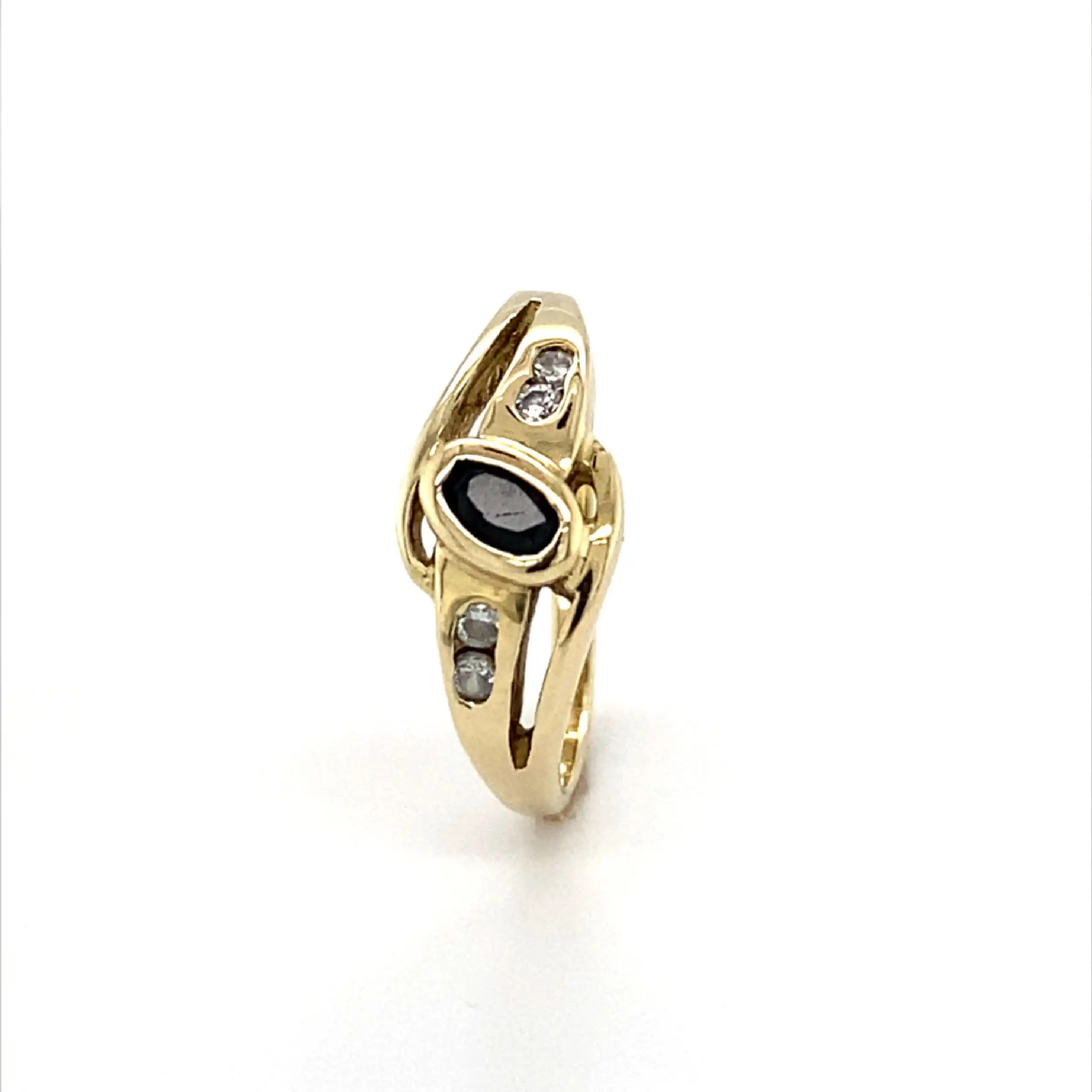 Ring Gelbgold mit blauem Farbstein und Zirkonia Ring Gelbgold mit blauem Farbstein und Zirkonia